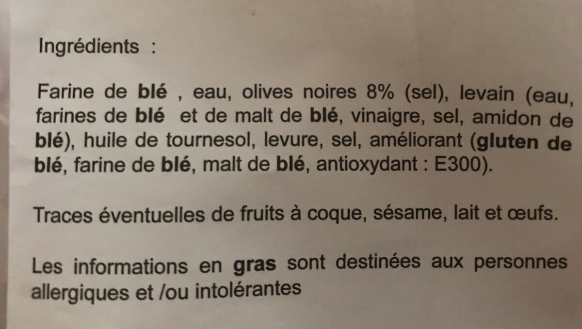 Open Food Facts Baguettine aux olives packshot