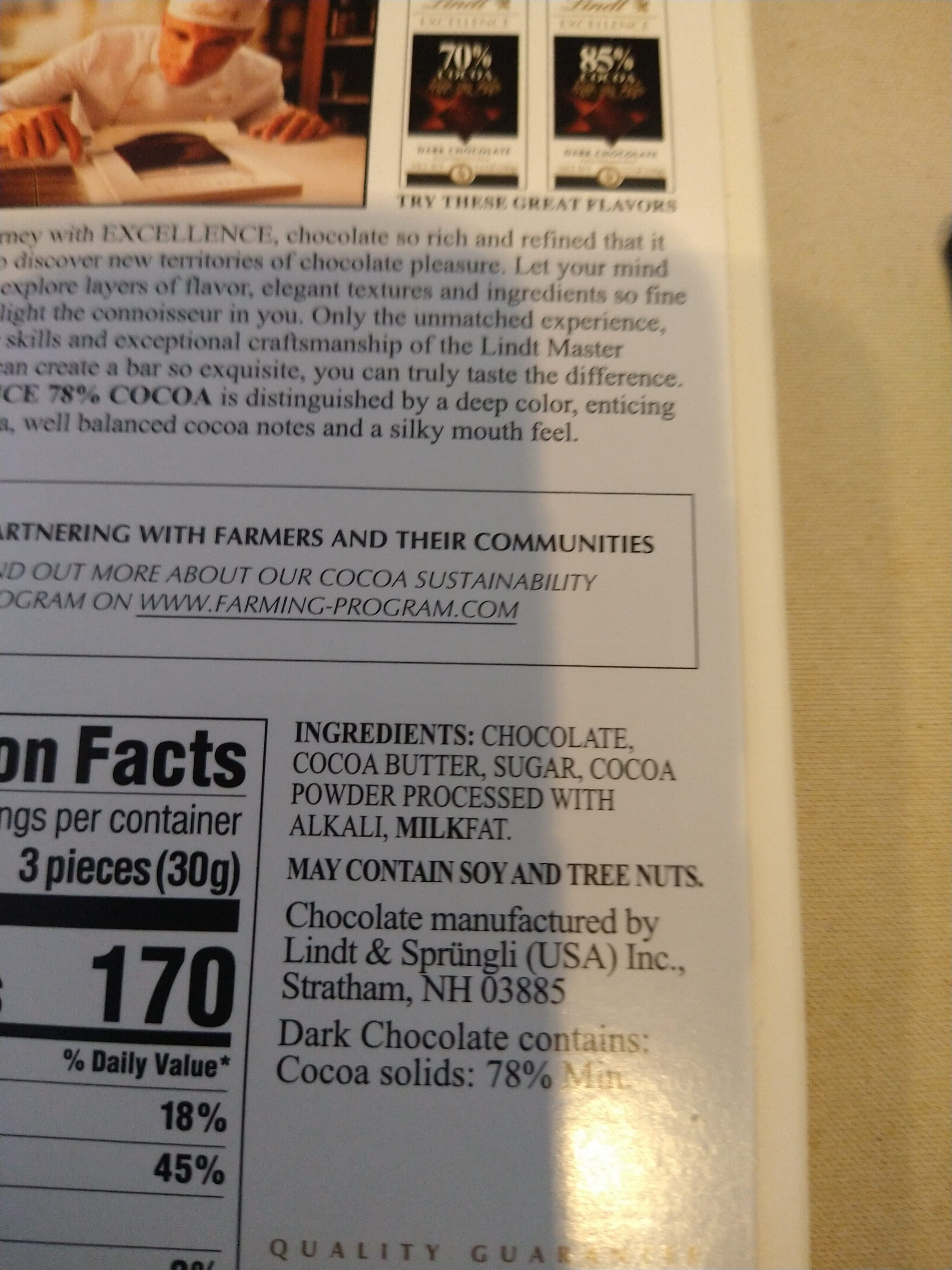 Lindt Excellence Dark Chocolate packshot