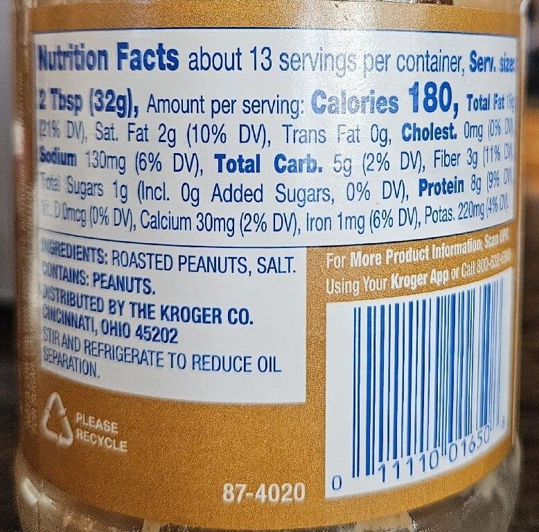 Kroger Natural Crunchy Peanut Butter packshot