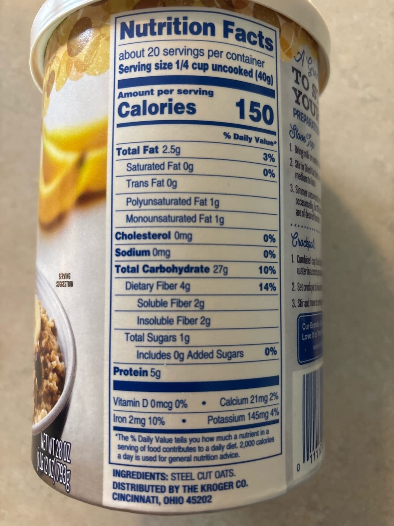 Kroger Steel Cut Oats packshot