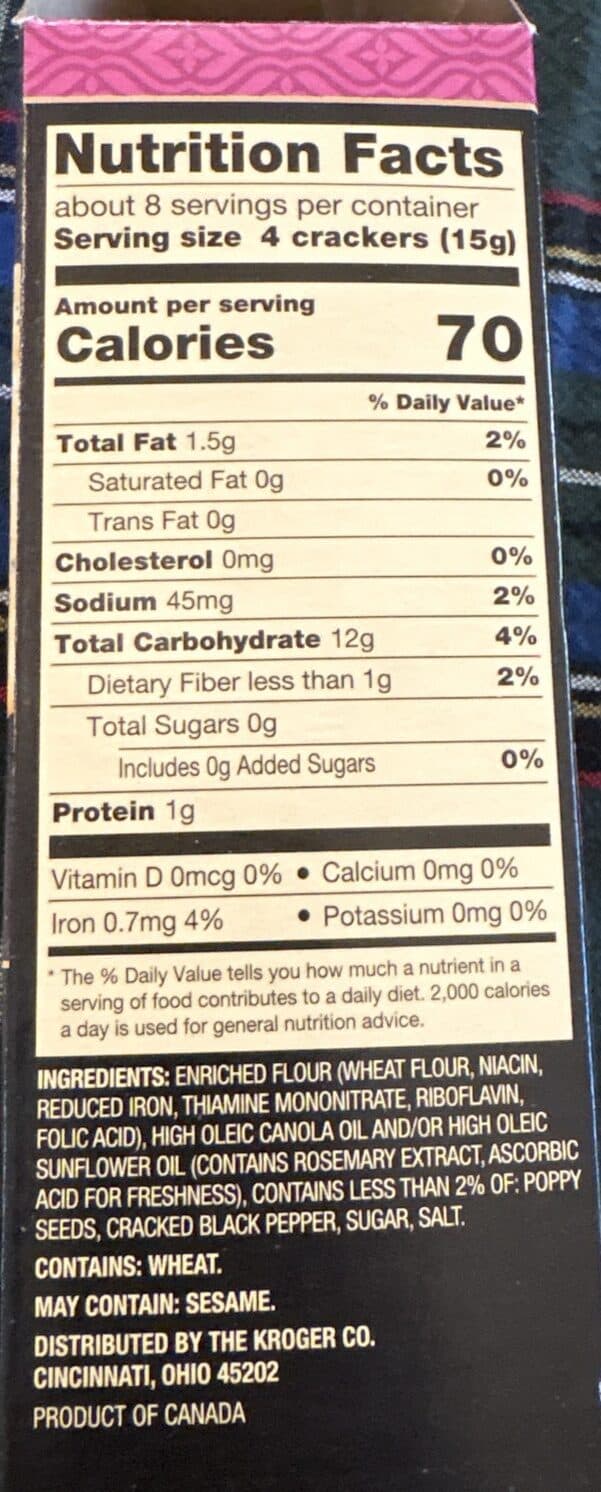 The Kroger Co. Peppercorn & Poppy Water Crisps packshot