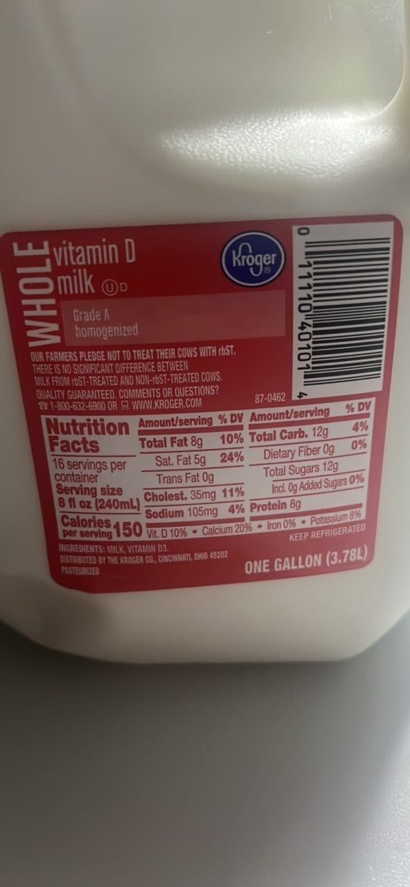 Kroger Whole vitamin D milk packshot