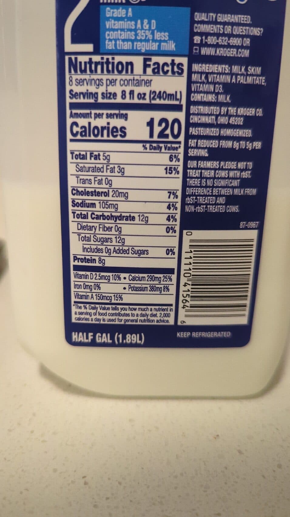 The Kroger Co. Reduce Fat Milk packshot