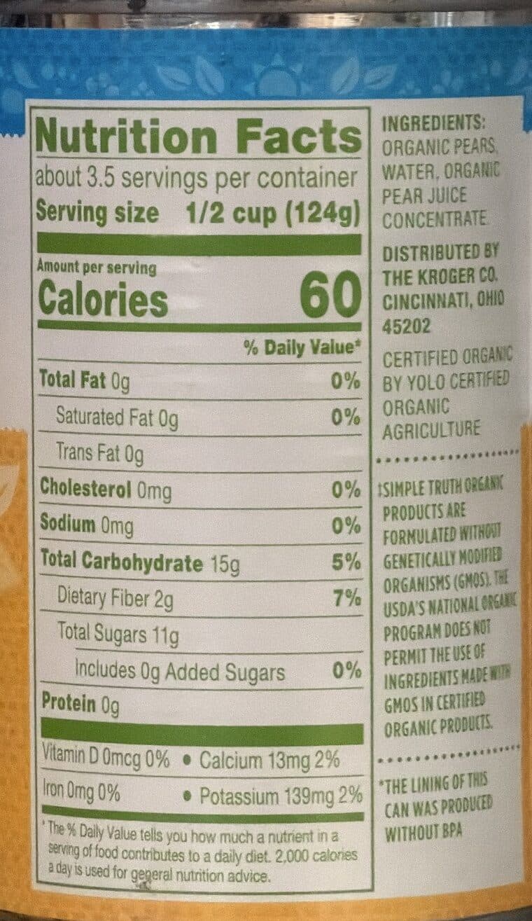 Simple Truth Organic Sliced Pears packshot
