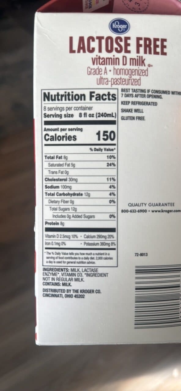 Kroger lactose free vitamin D milk packshot