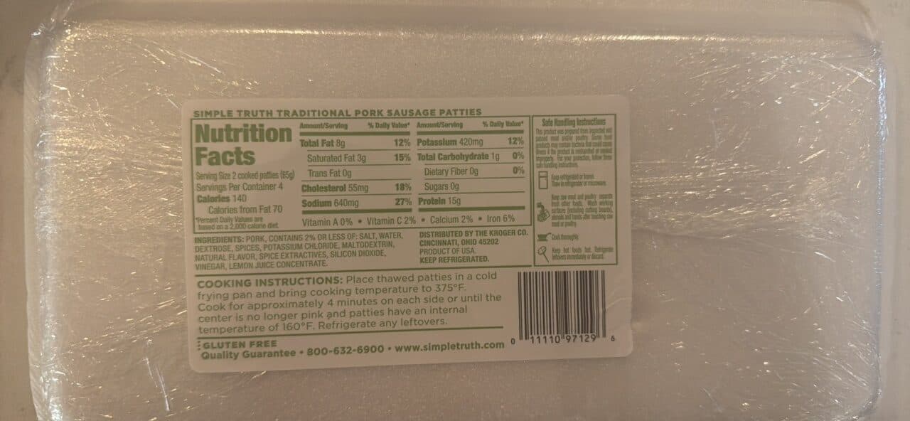 Simple Truth Pork Sausage Patties packshot