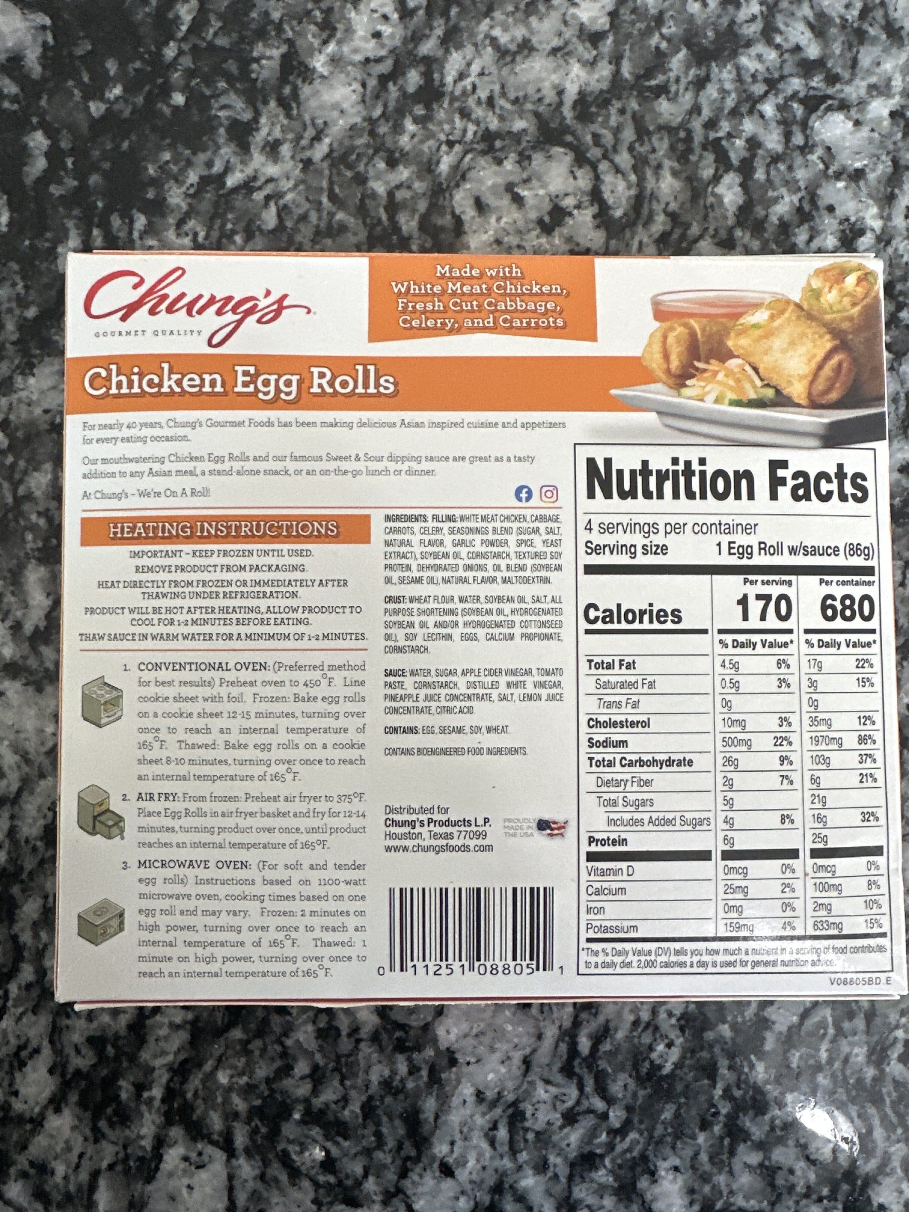 Chung's Products L.P. Chung's, White Meat Chicken Egg Rolls packshot
