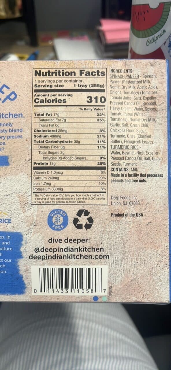 deep indian kitchen Spinach Paneer packshot