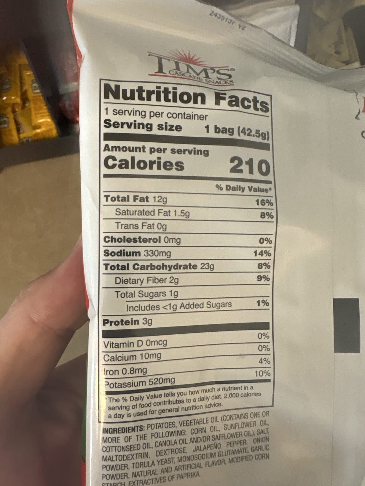 Tims Tim's Cascade Style Potato Chips Jalapeño packshot