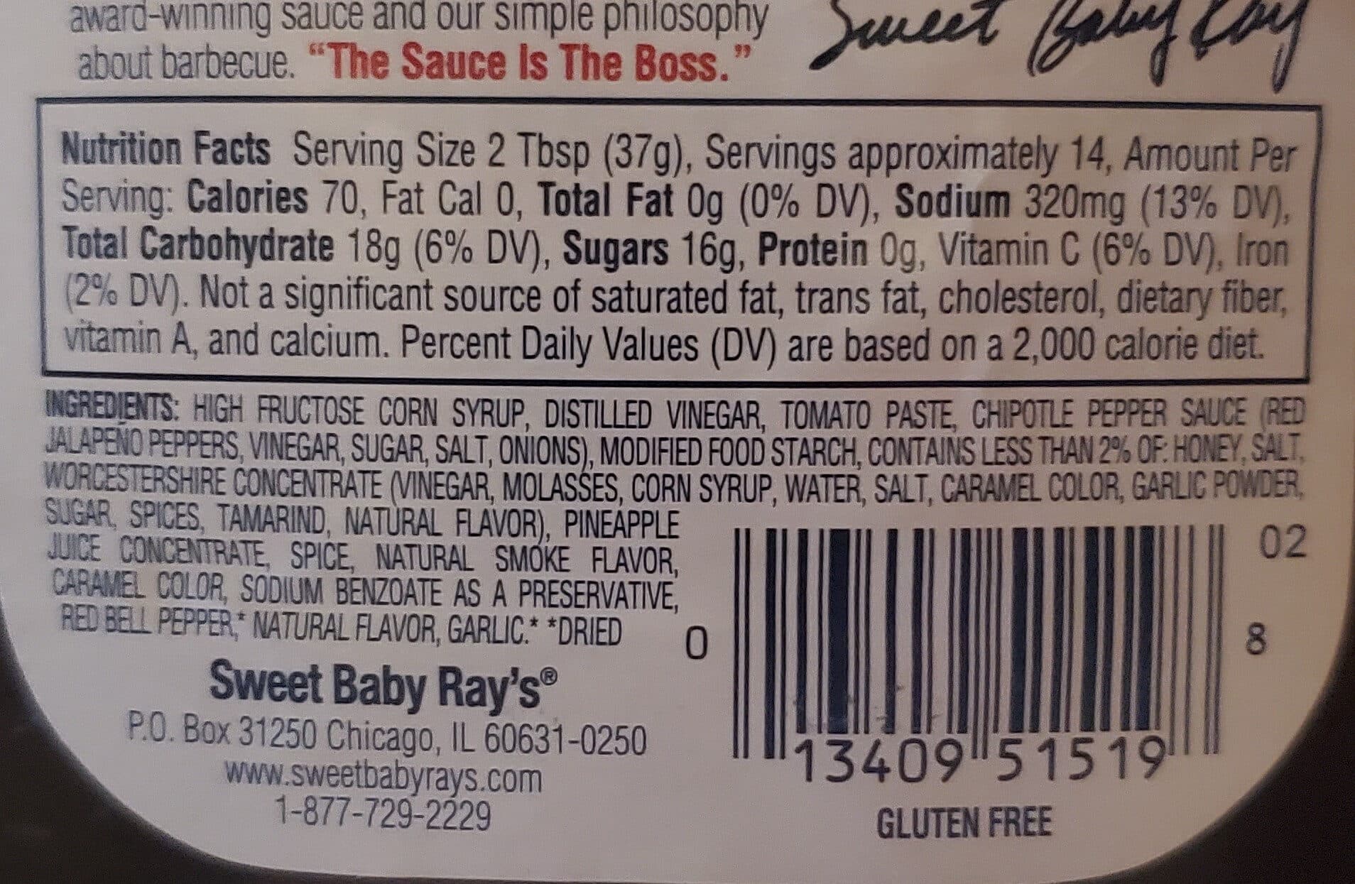 Sweet Baby Ray's Honey Chipotle Barbecue Sauce packshot