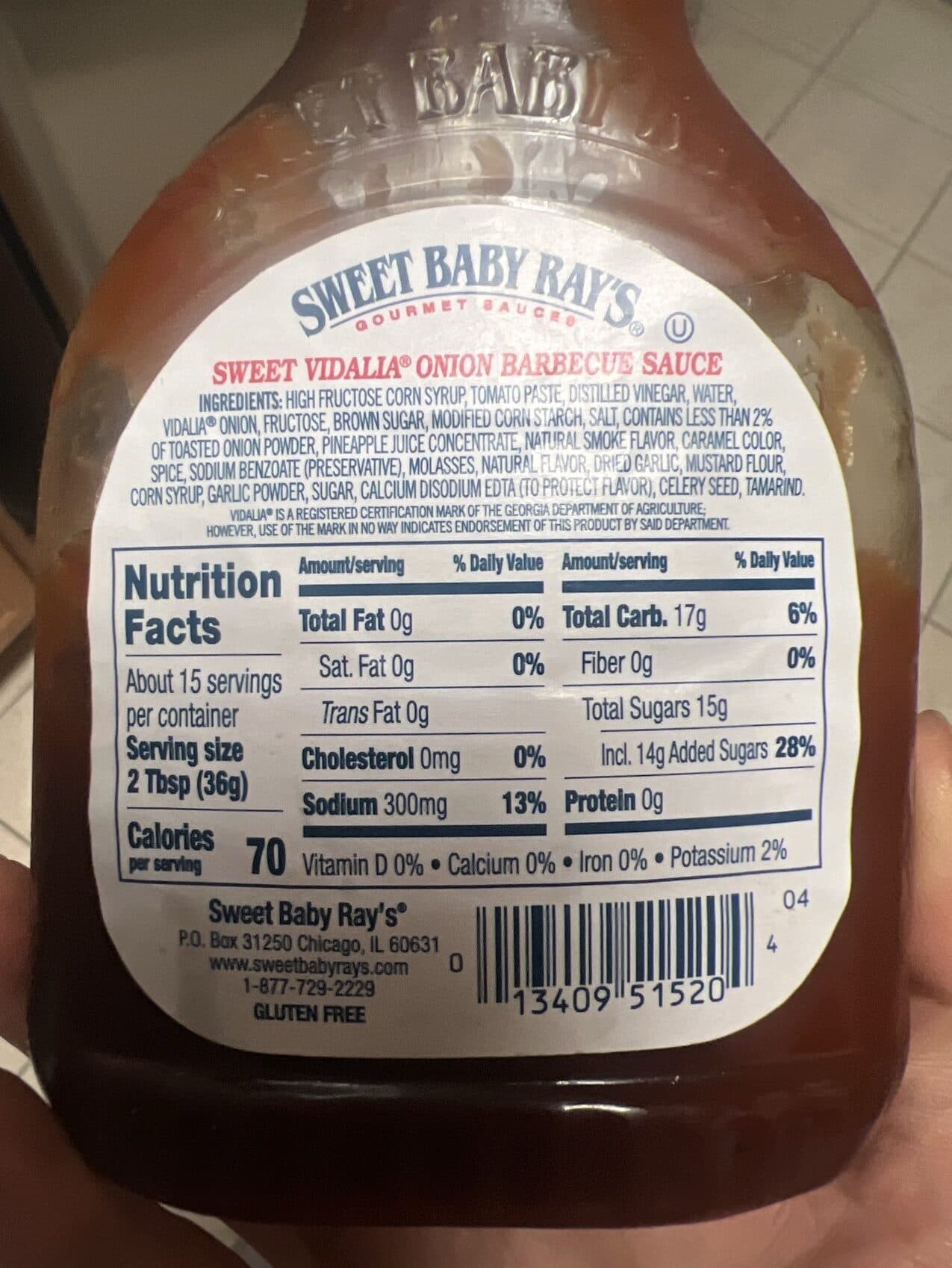 Sweet Baby Ray's Sweet Vidalia Onion Barbecue Sauce packshot