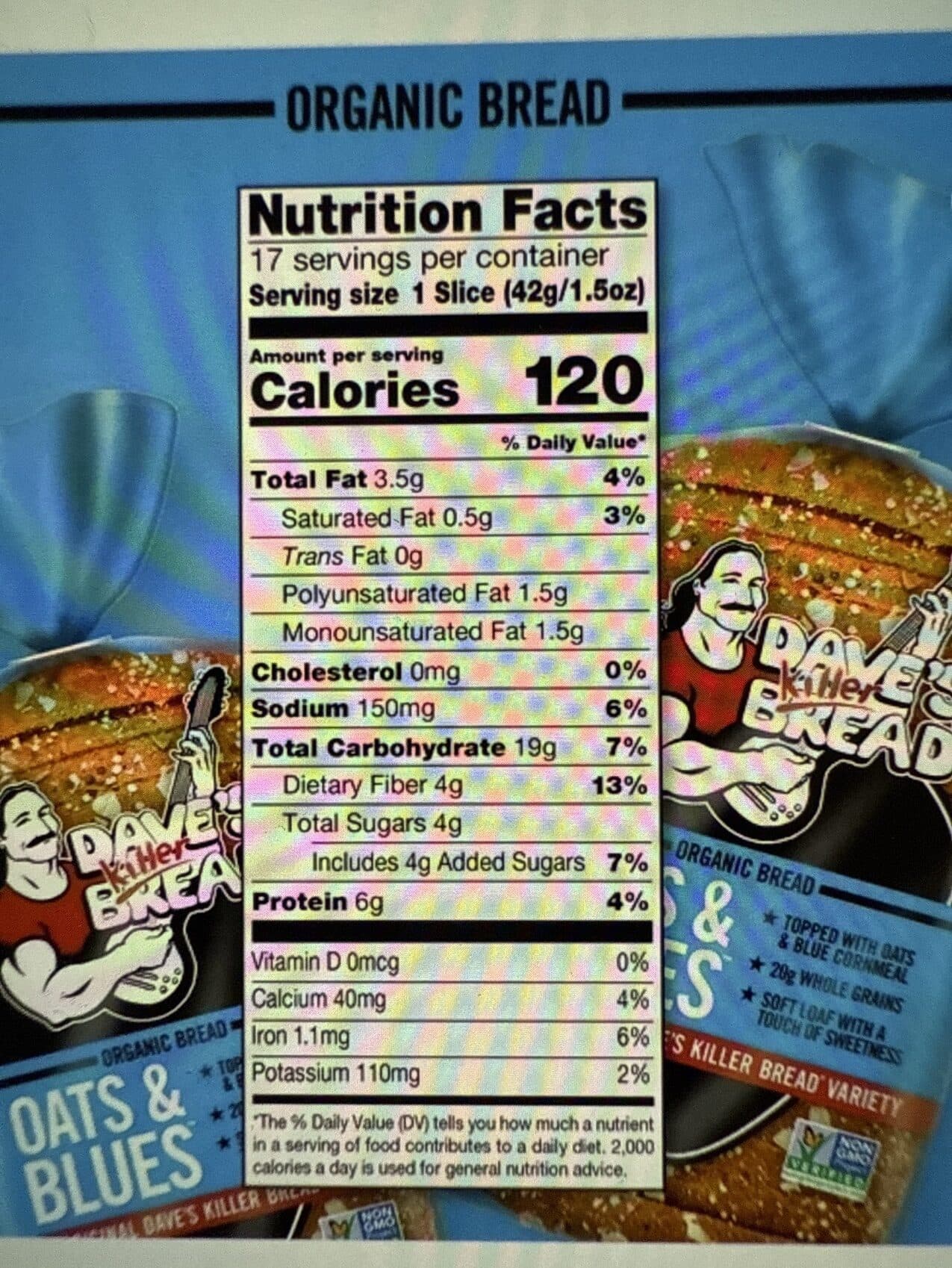 Avb Corp. Dave's killer bread, blues bread, cornmeal crust packshot