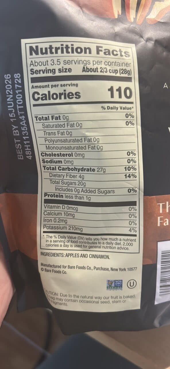 Bare cinnamon apple chips packshot