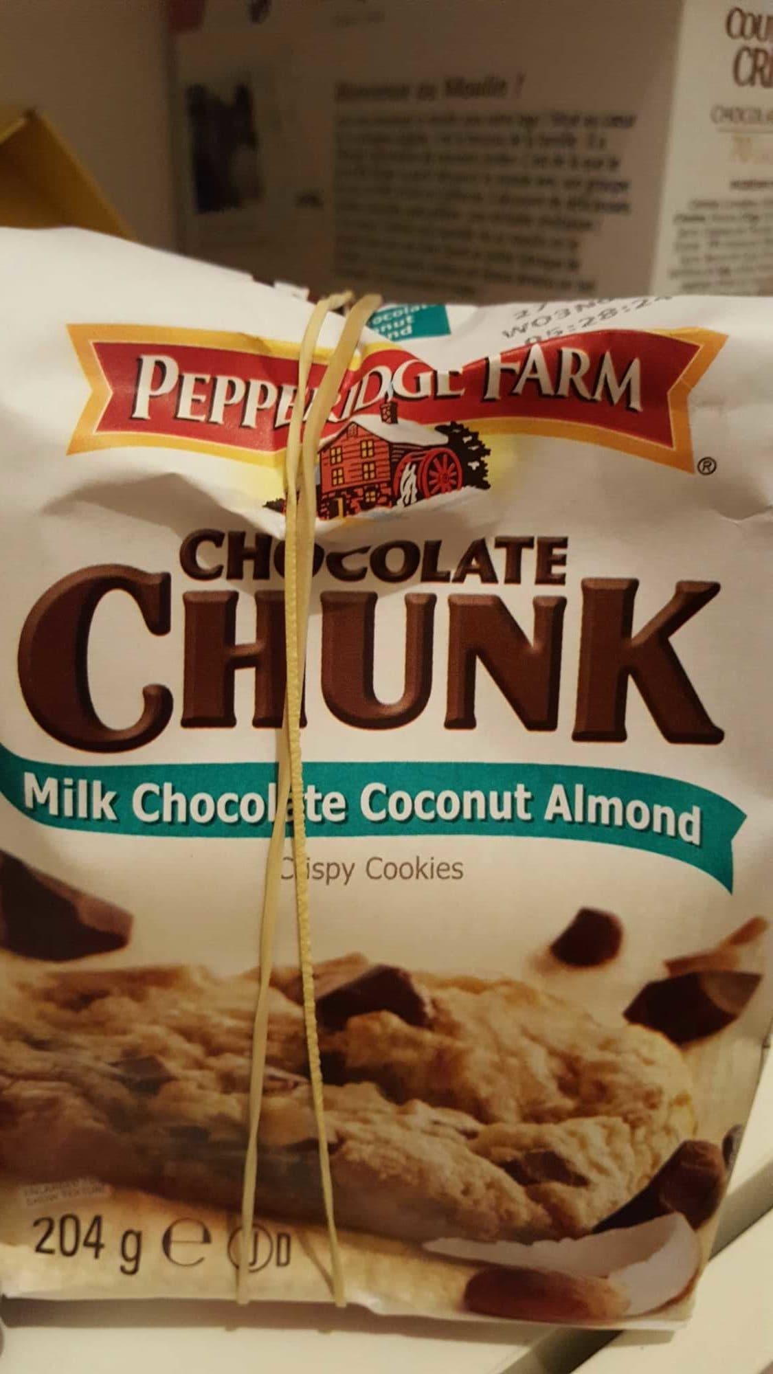 Pepperidge farm Chocolate chunk milk chocolate coconut almond packshot
