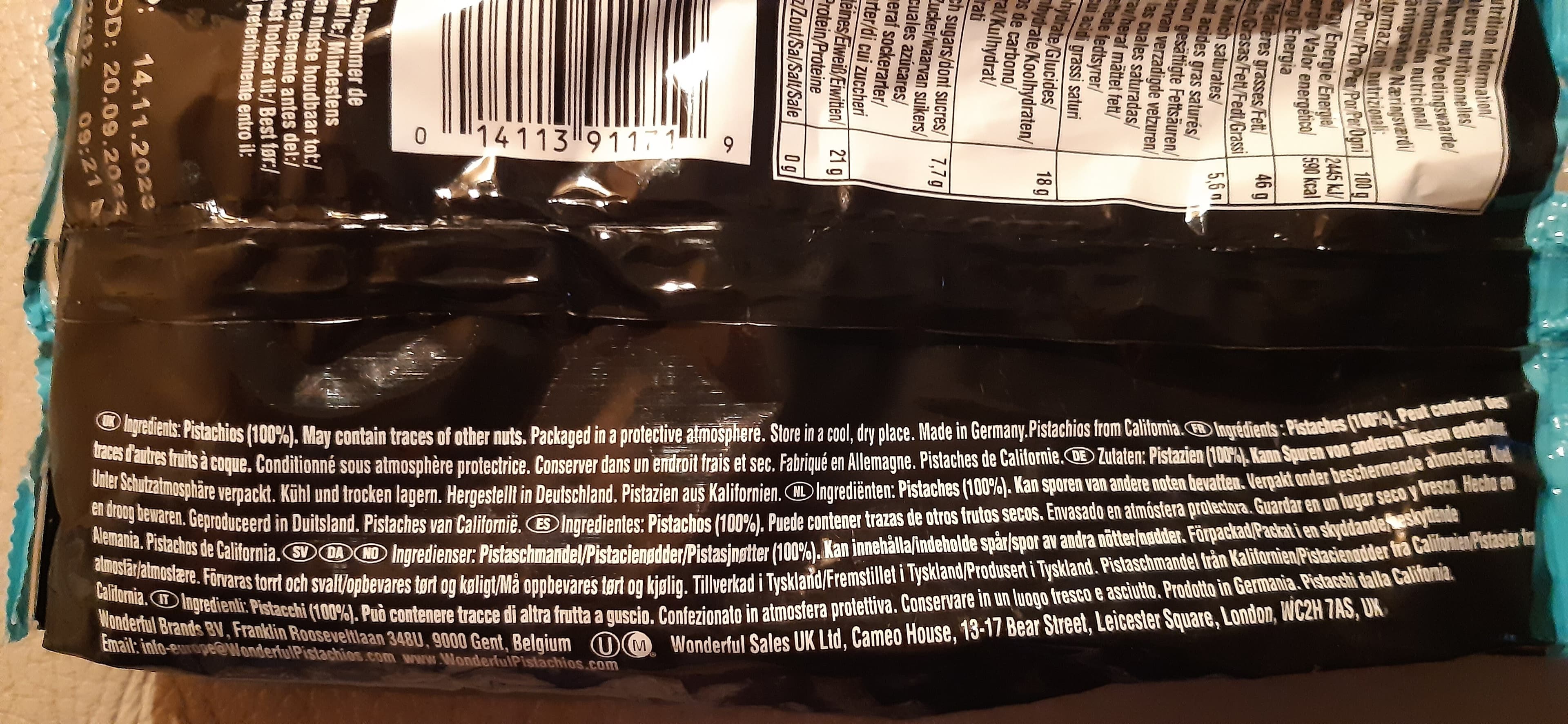 Wonderful Roasted Unsalted Pistachios packshot