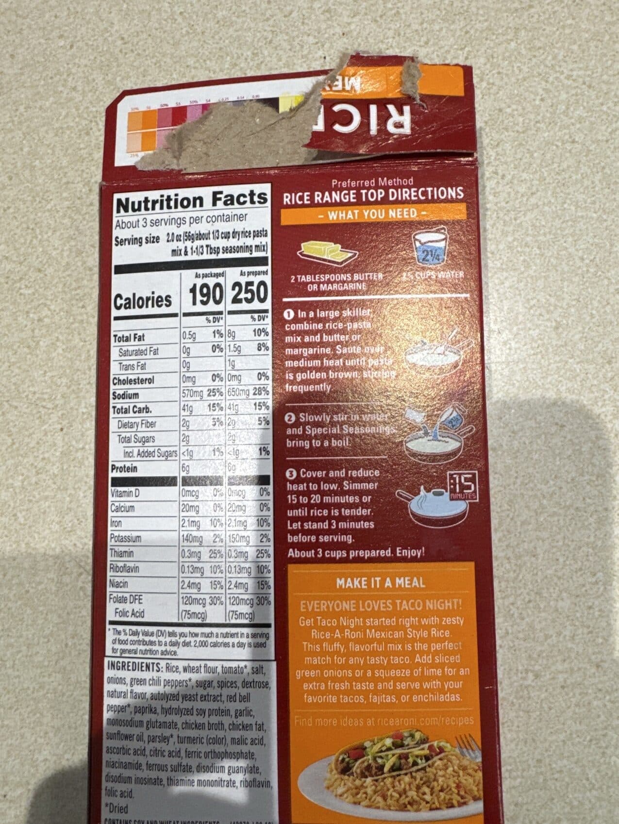 Rice A Roni Rice, pasta and flavorful Mexican seasonings packshot