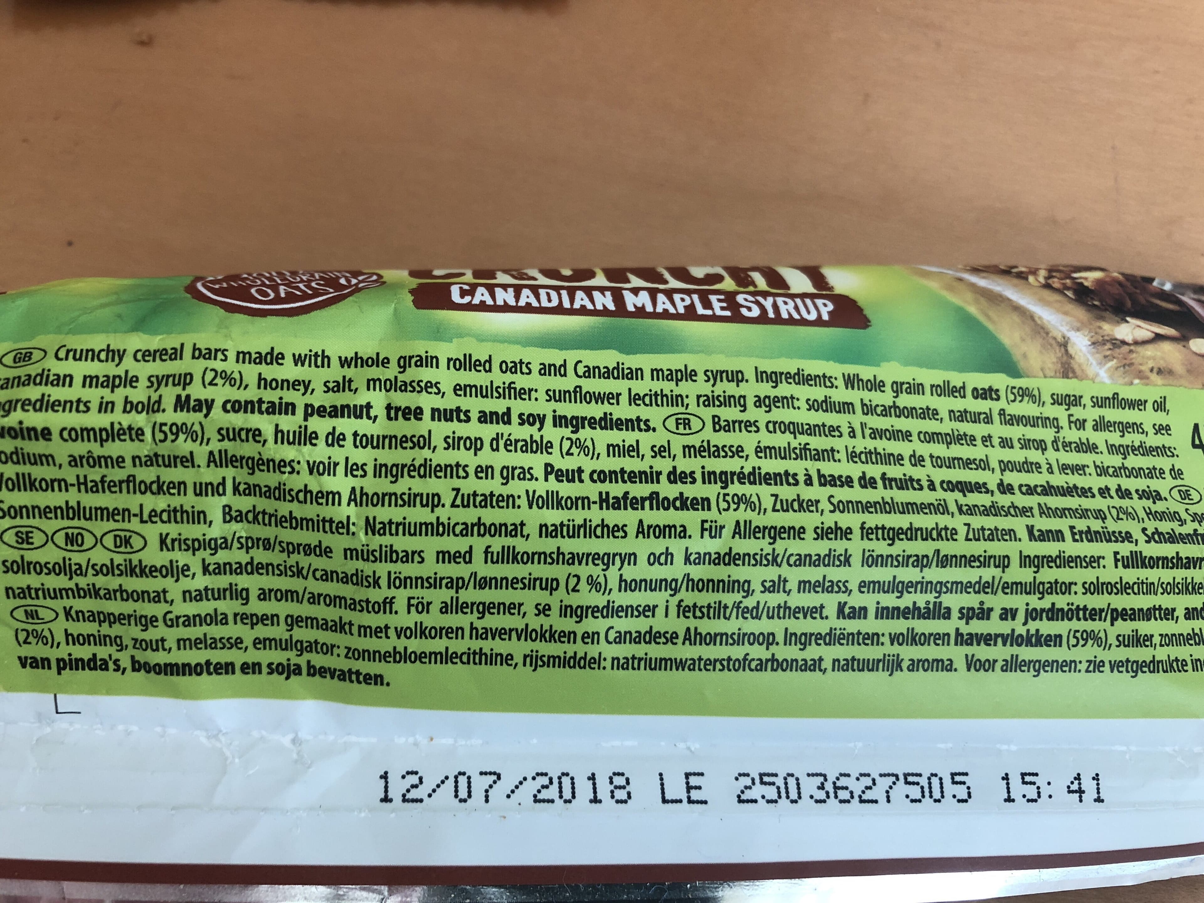Nature Valley Crunchy Canadian Maple Syrup Cereal Bar packshot