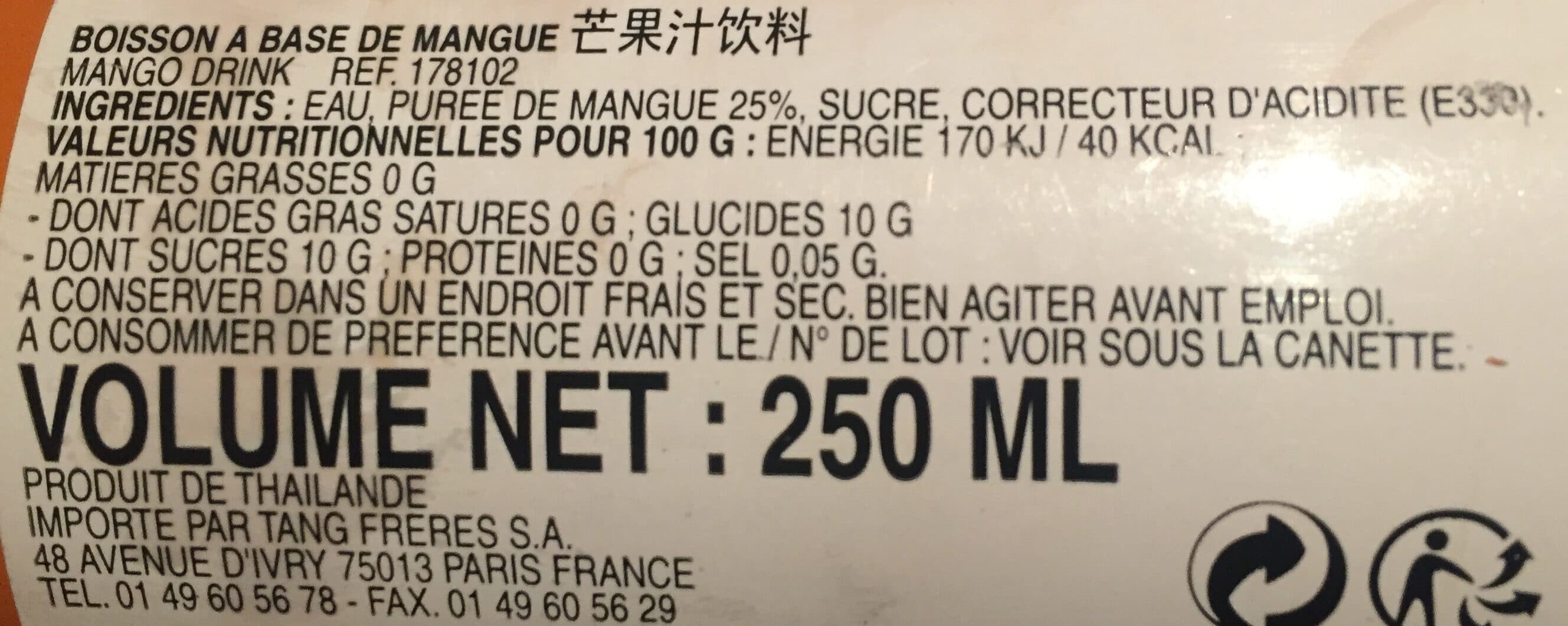 Cock brand Boisson à base de jus de mangue packshot