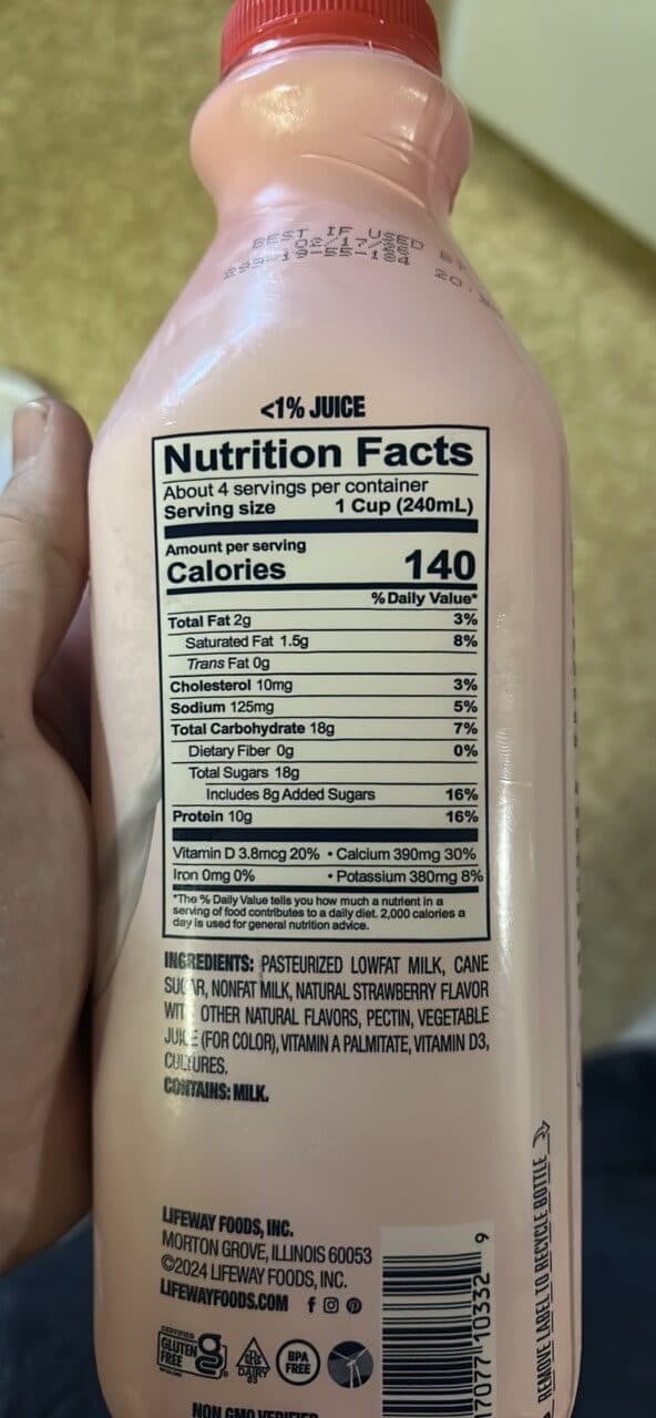 Lifeway KEFIR cultured lowfat milk packshot