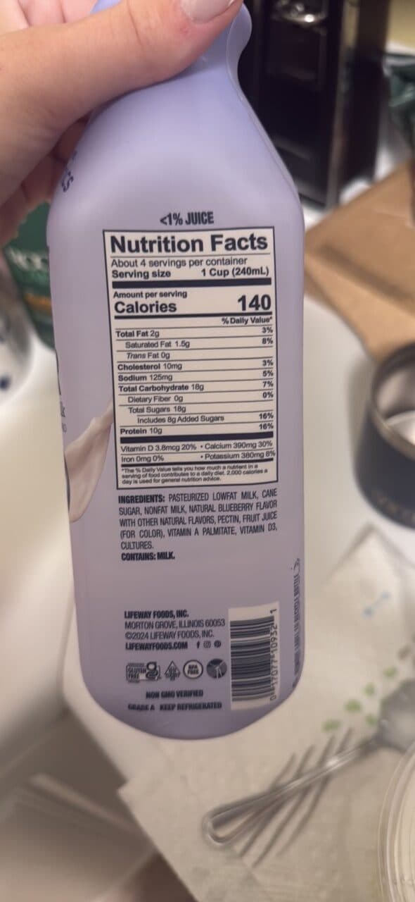 Lifeway KEFIR cultured lowfat milk packshot
