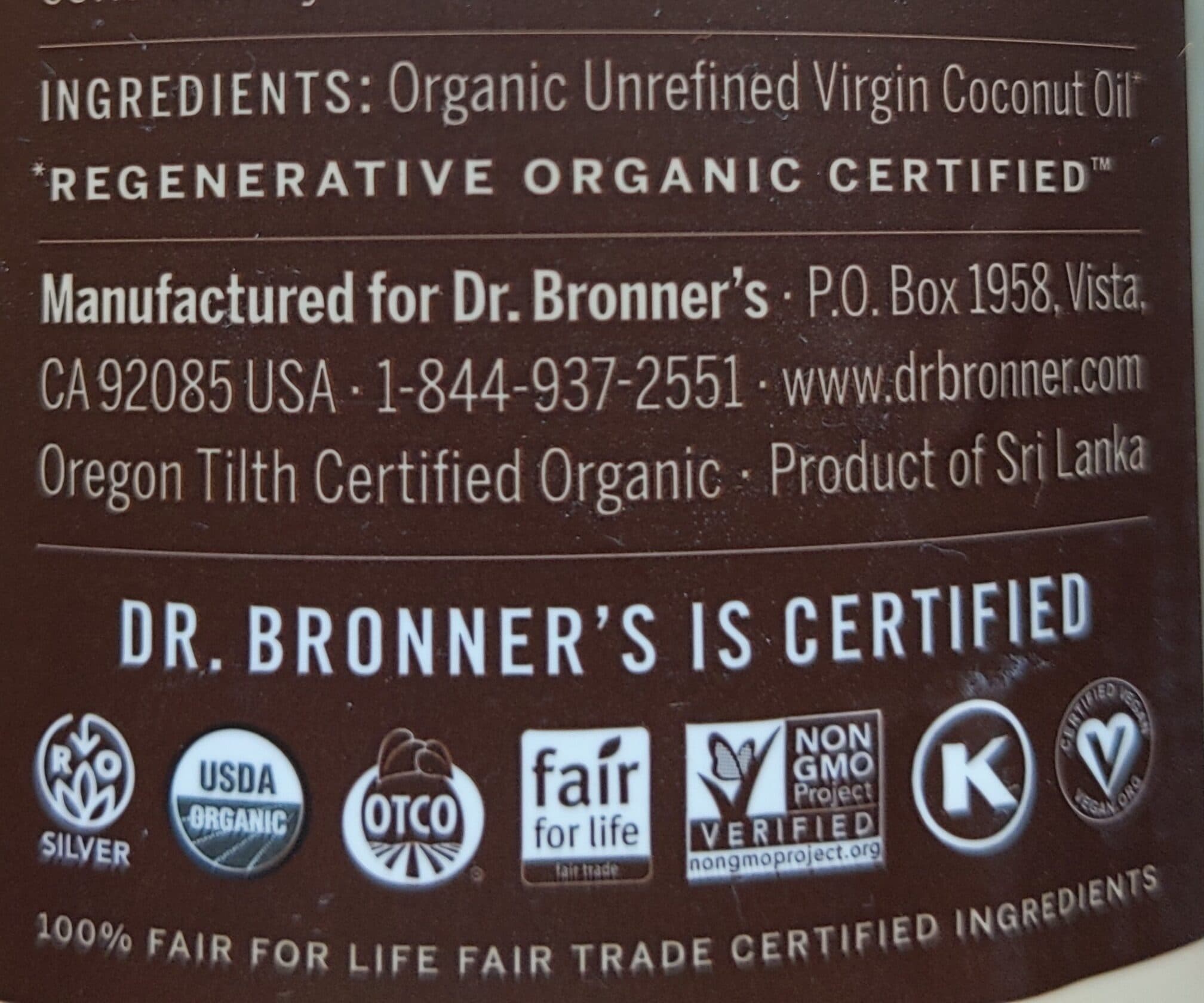 Dr. Bronner's Organic Virgin Coconut Oil packshot