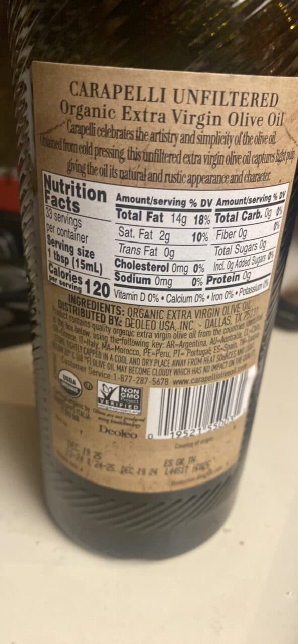 Carapelli Organic Extra Virgin Olive Oil packshot