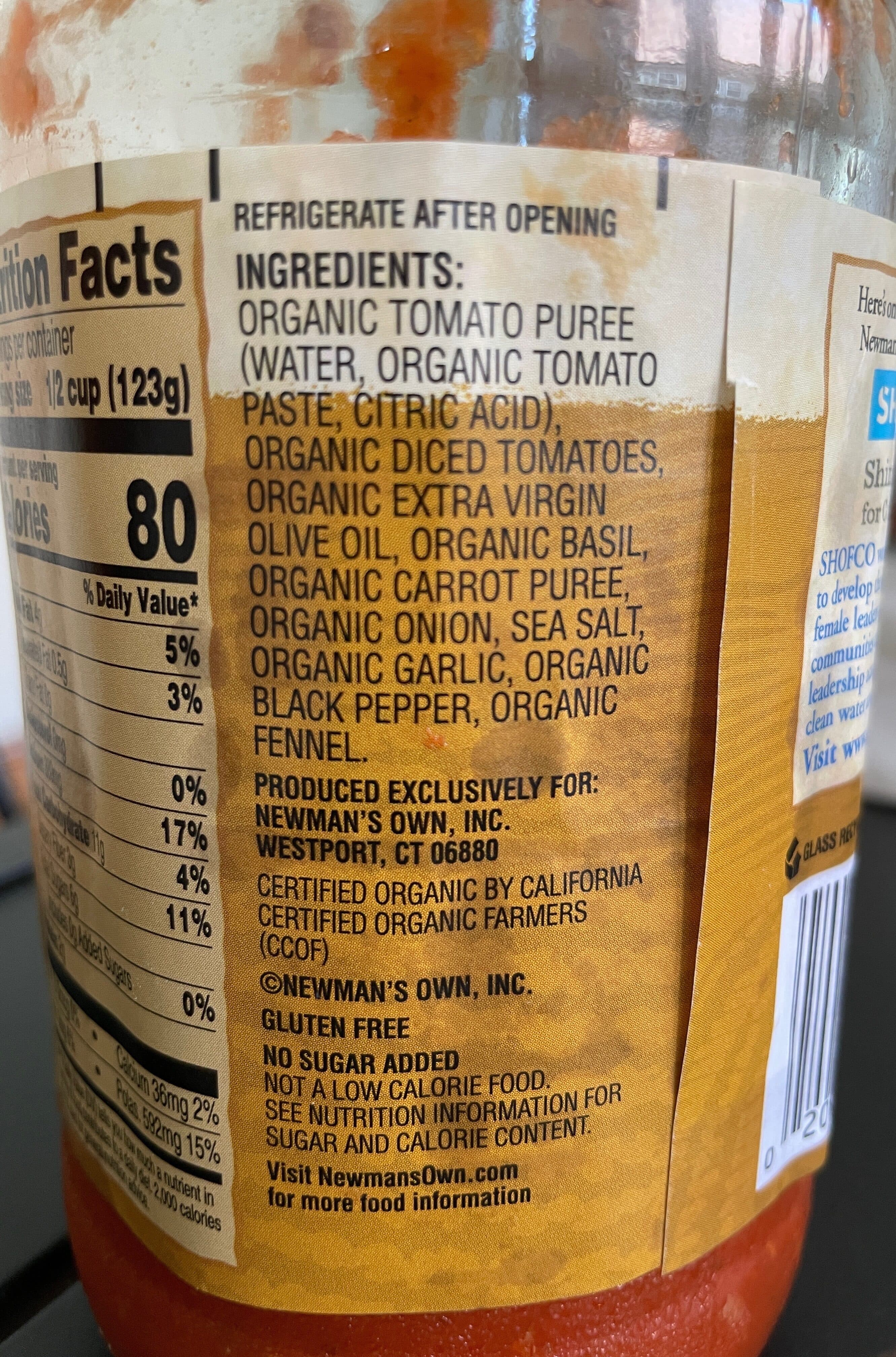 Newman's Own Tomato & basil pasta sauce organics packshot