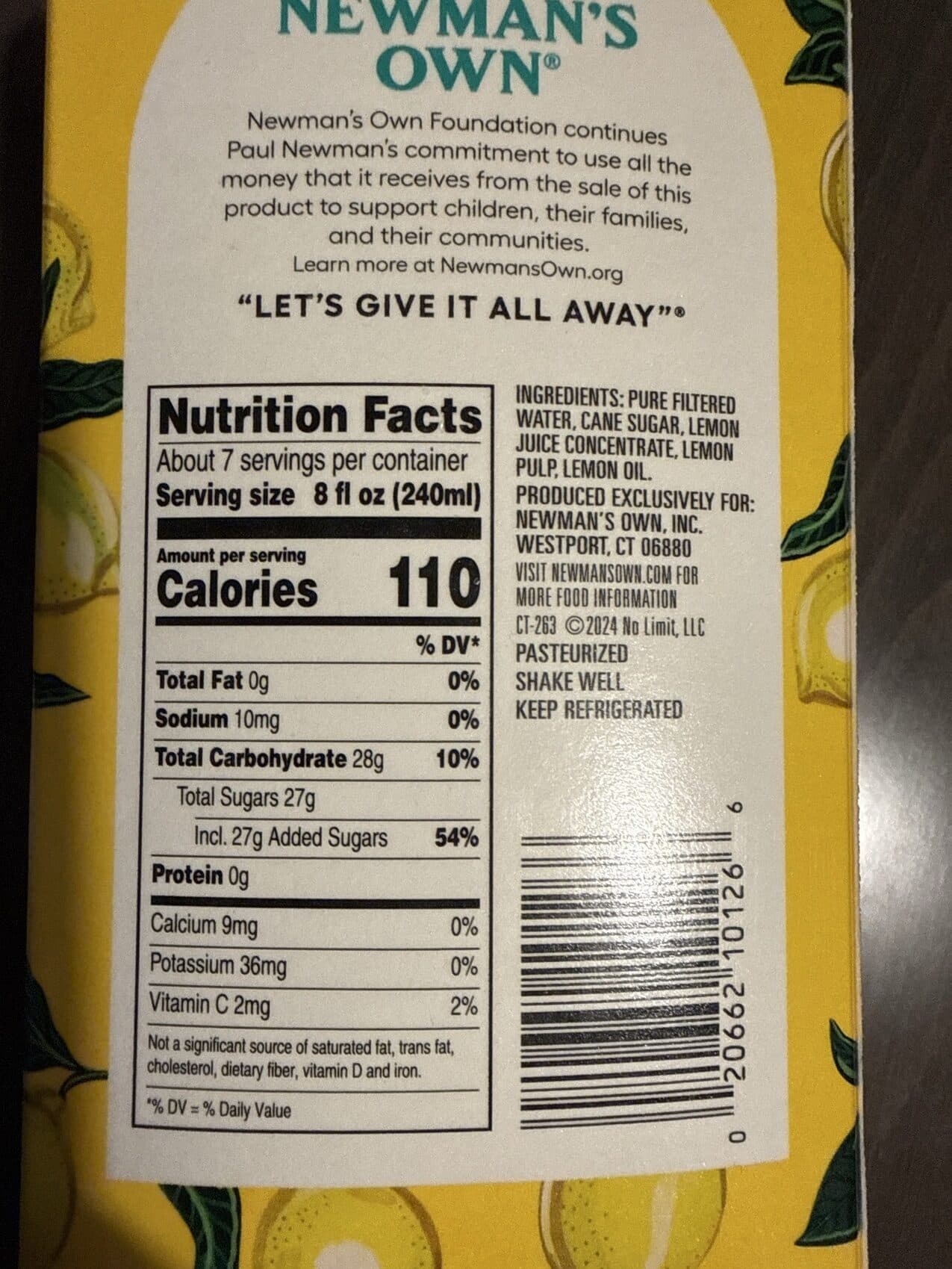 Newman's Own Virgin Lemonade packshot
