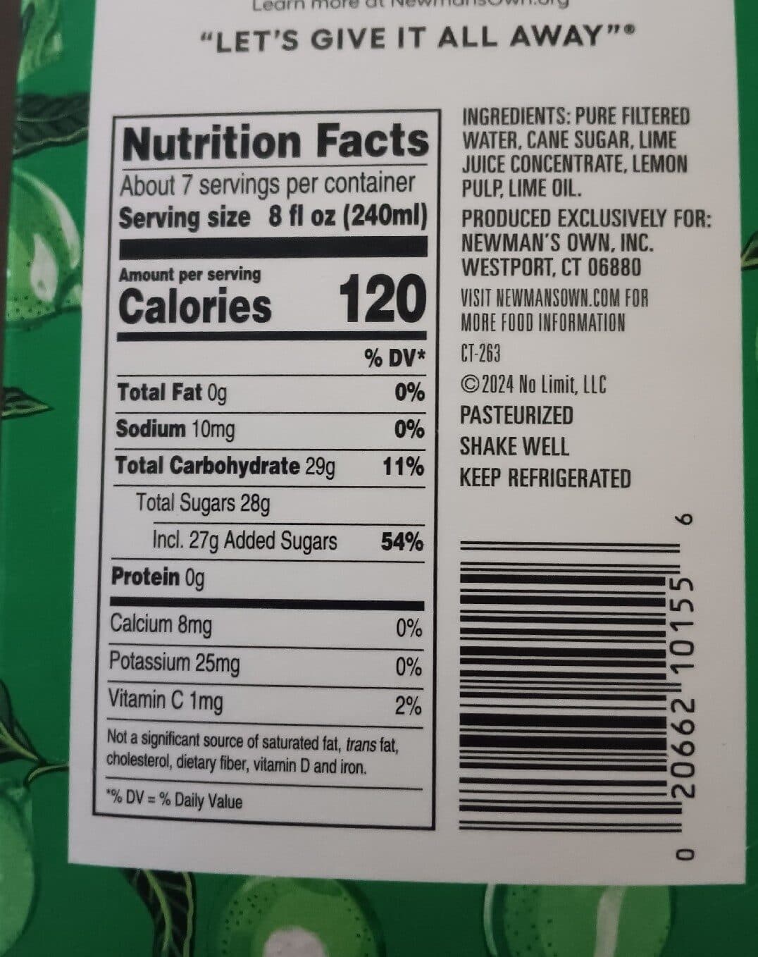 Newman's Own Virgin Limeade packshot