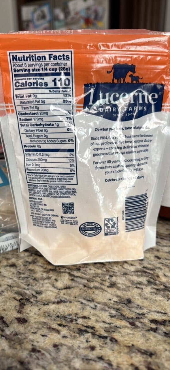 Lucerne Cheddar jack cheese packshot
