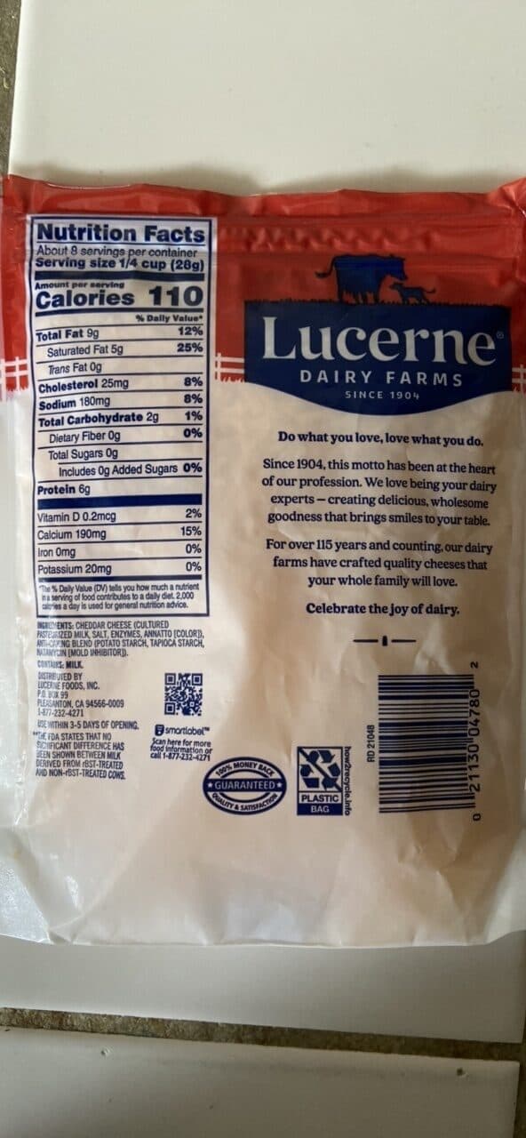Lucerne Dairy Farms Sharp Cheddar Cheese Shredded packshot