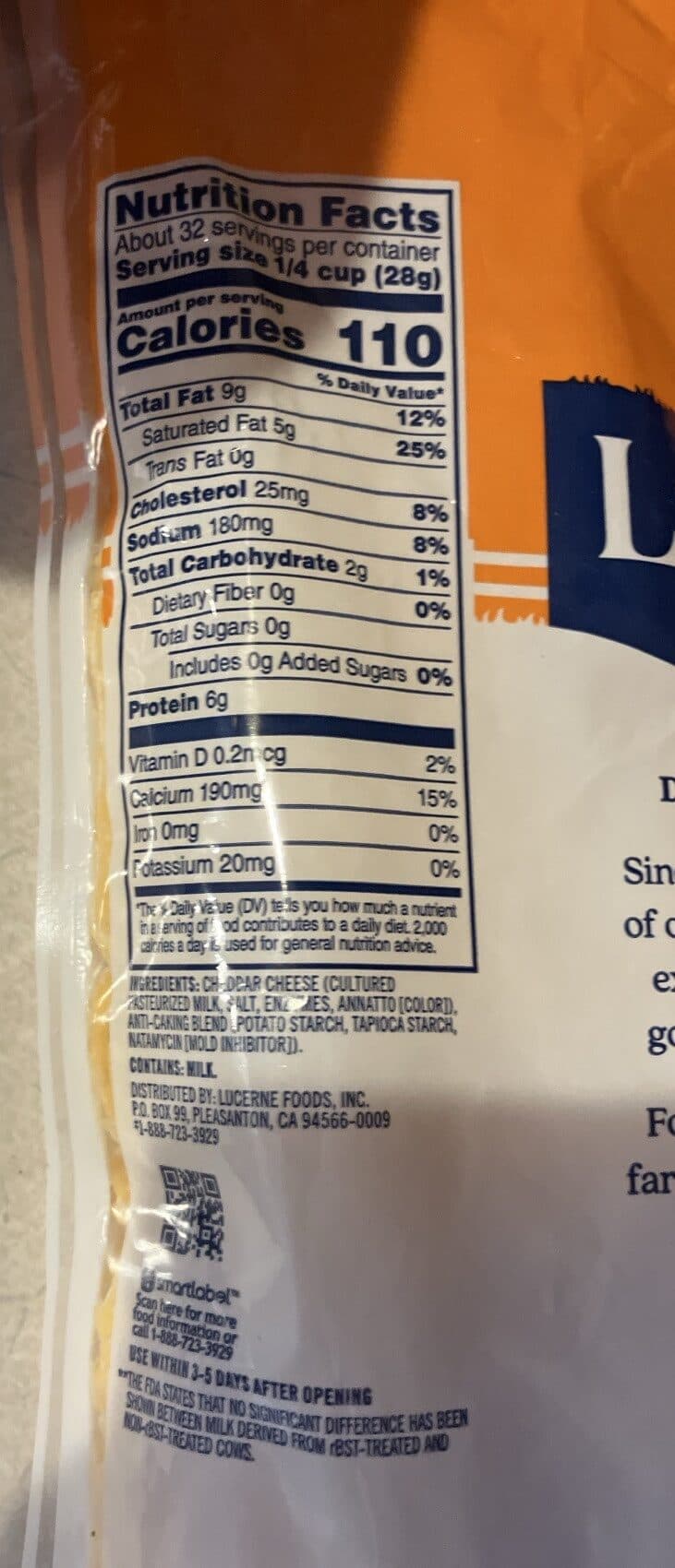 Lucerne Natural Mild Shredded Cheddar Cheese packshot