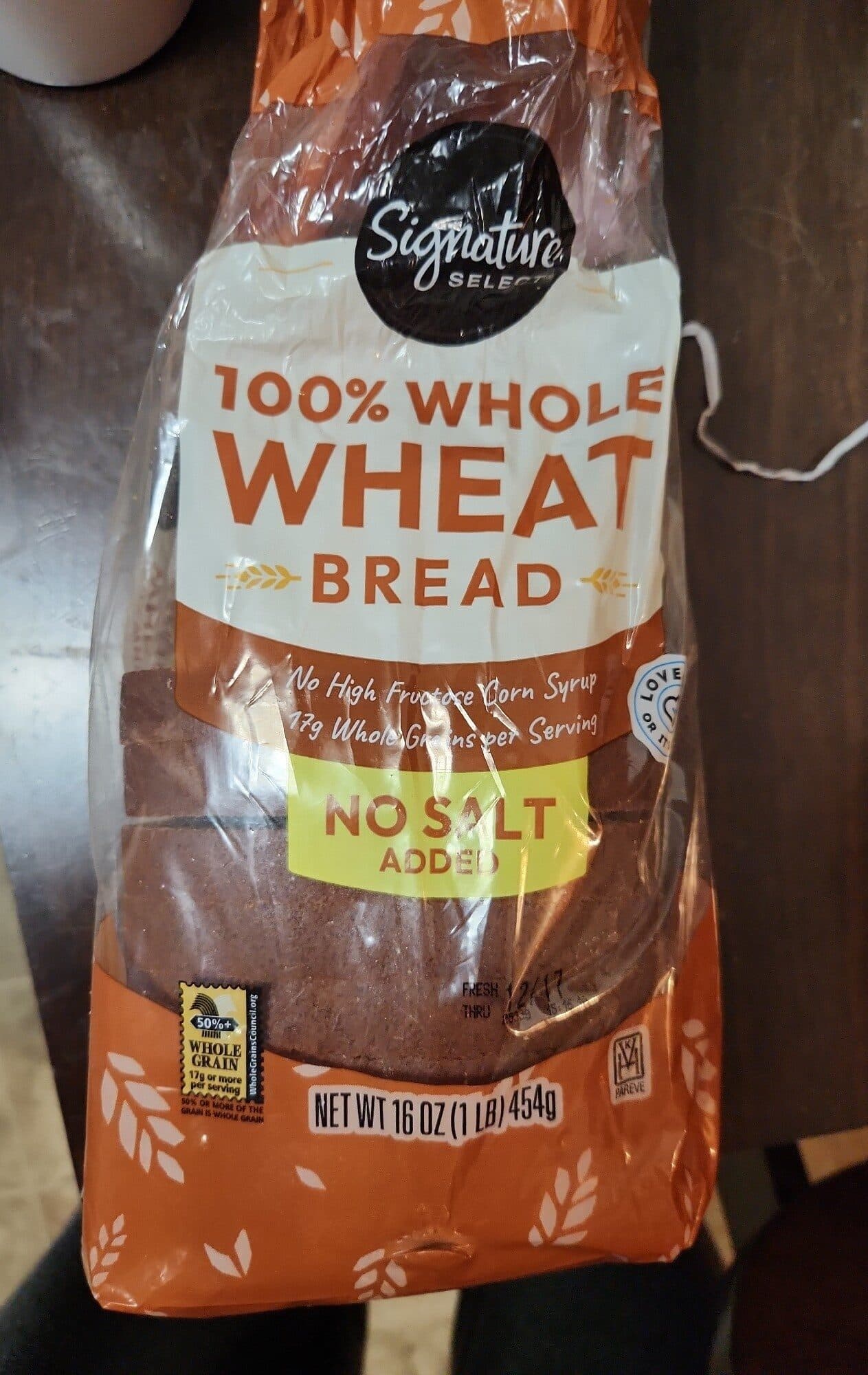 Signature Select 100% While What Bread No Salt Added packshot