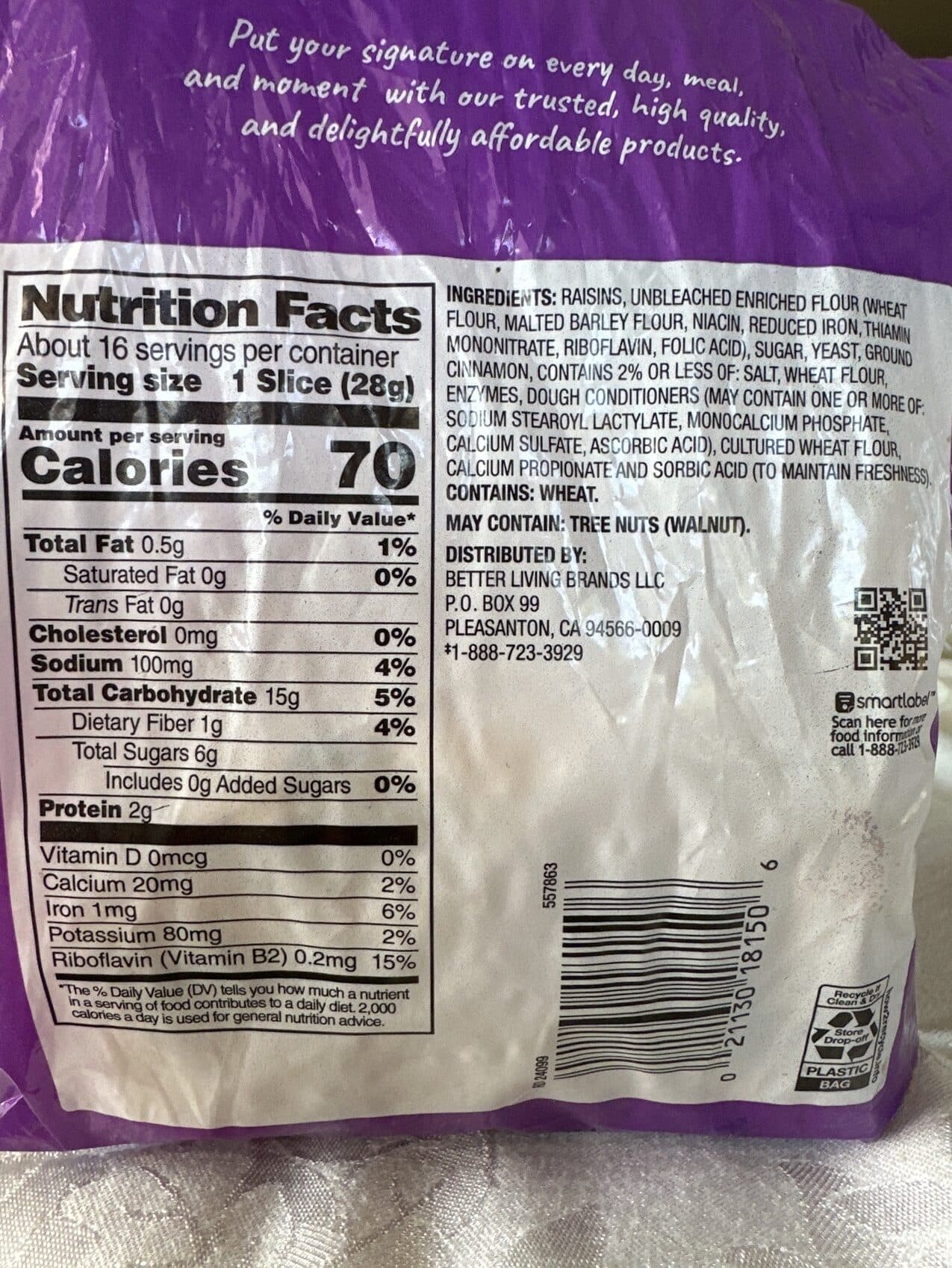 Signature Kitchens Cinnamon Raisin Bread packshot