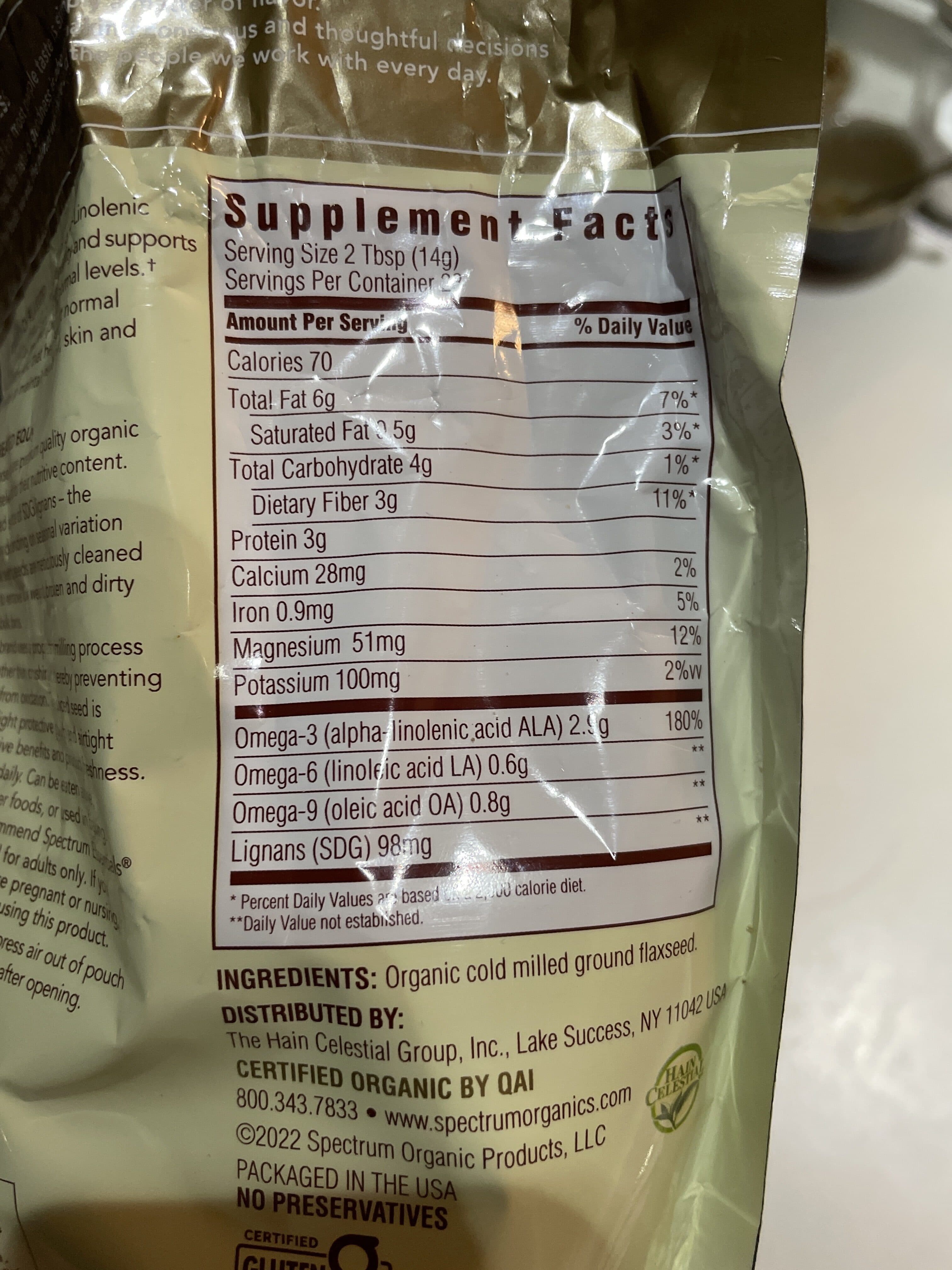 Spectrum Organic Ground Premium Flaxseed Dietary Supplement packshot