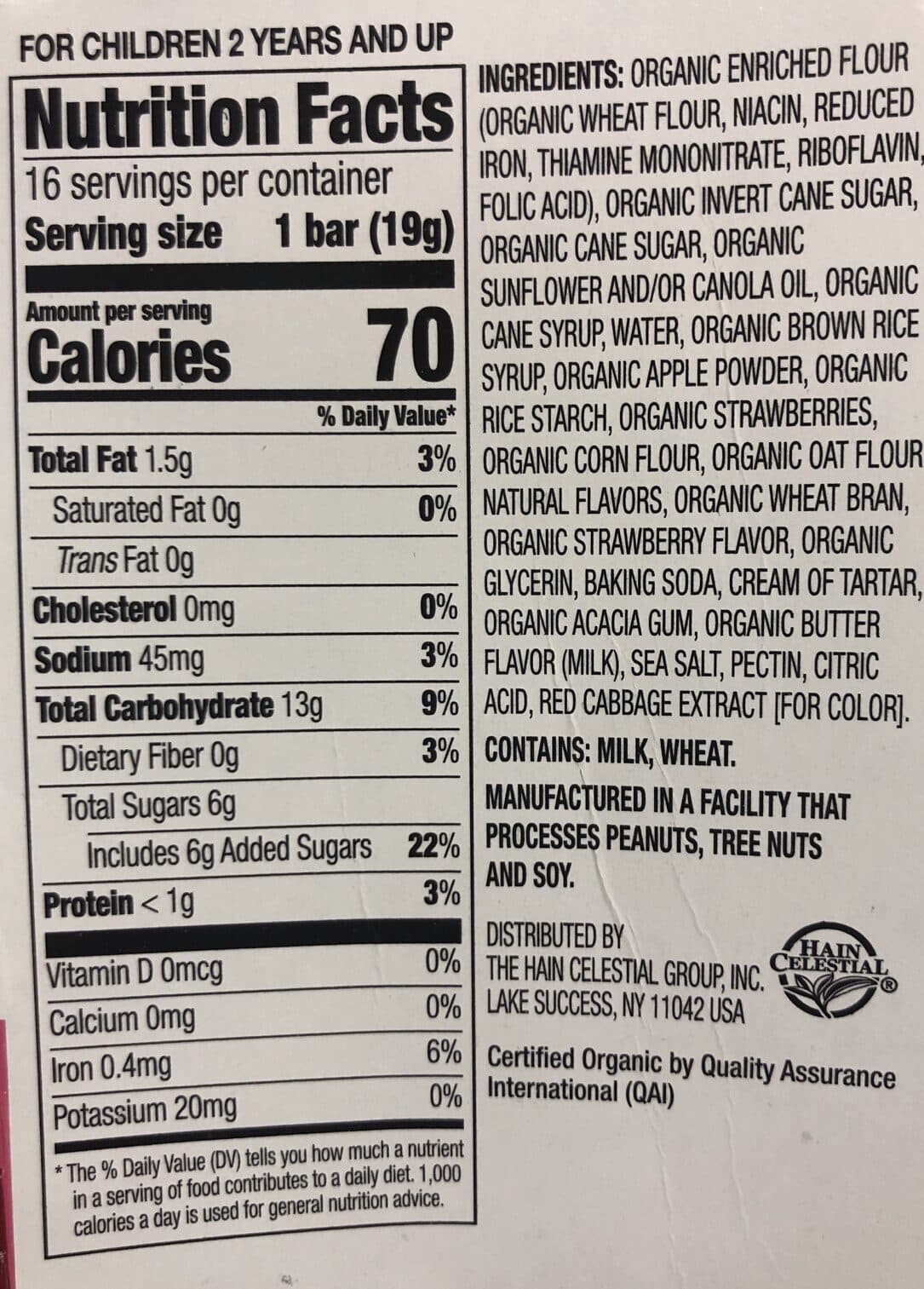 The Hain Celestial Group Inc. Organic Sunny Days Snack Bars packshot