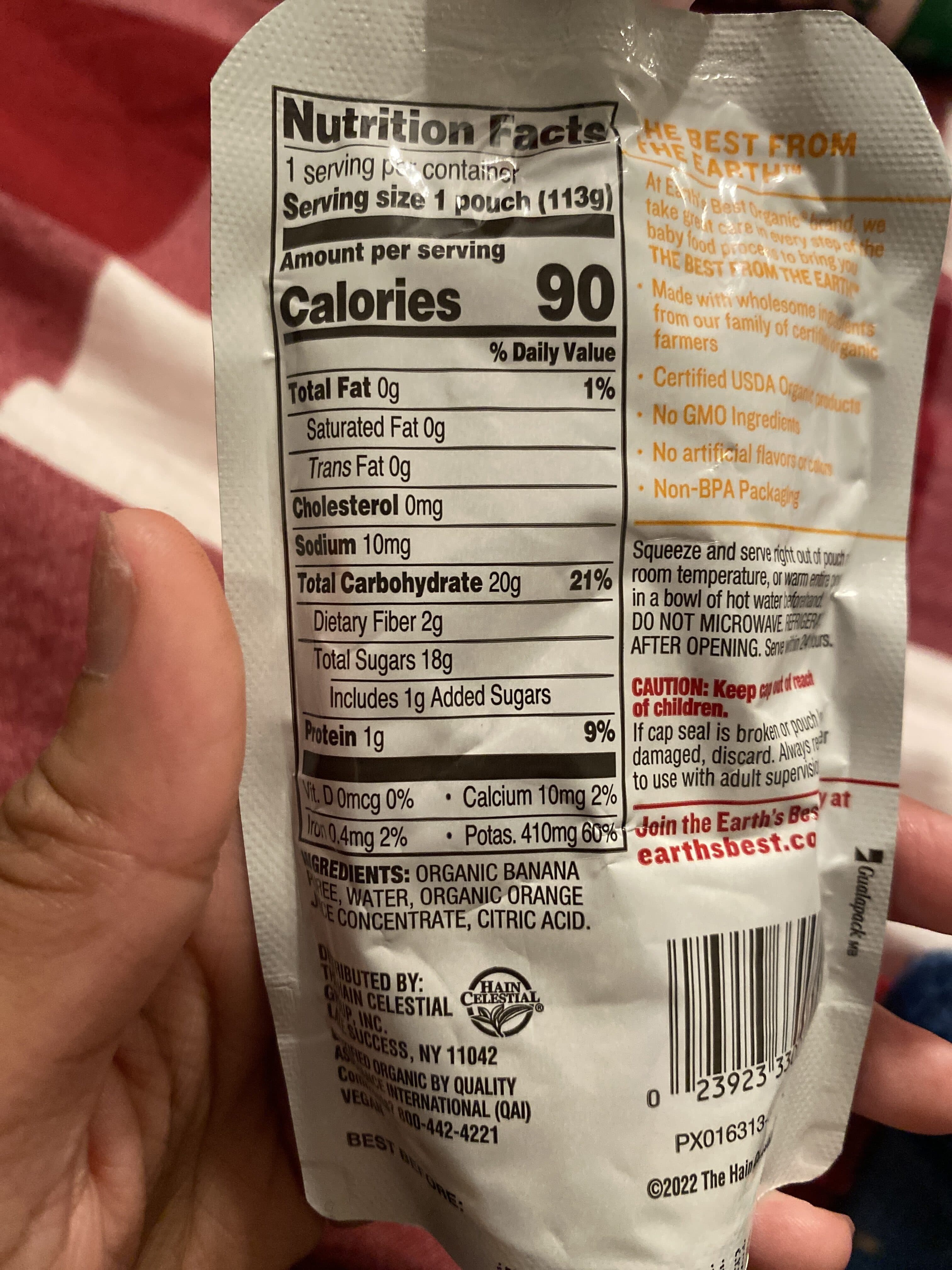 Earth's Best Organic organic baby food puree packshot