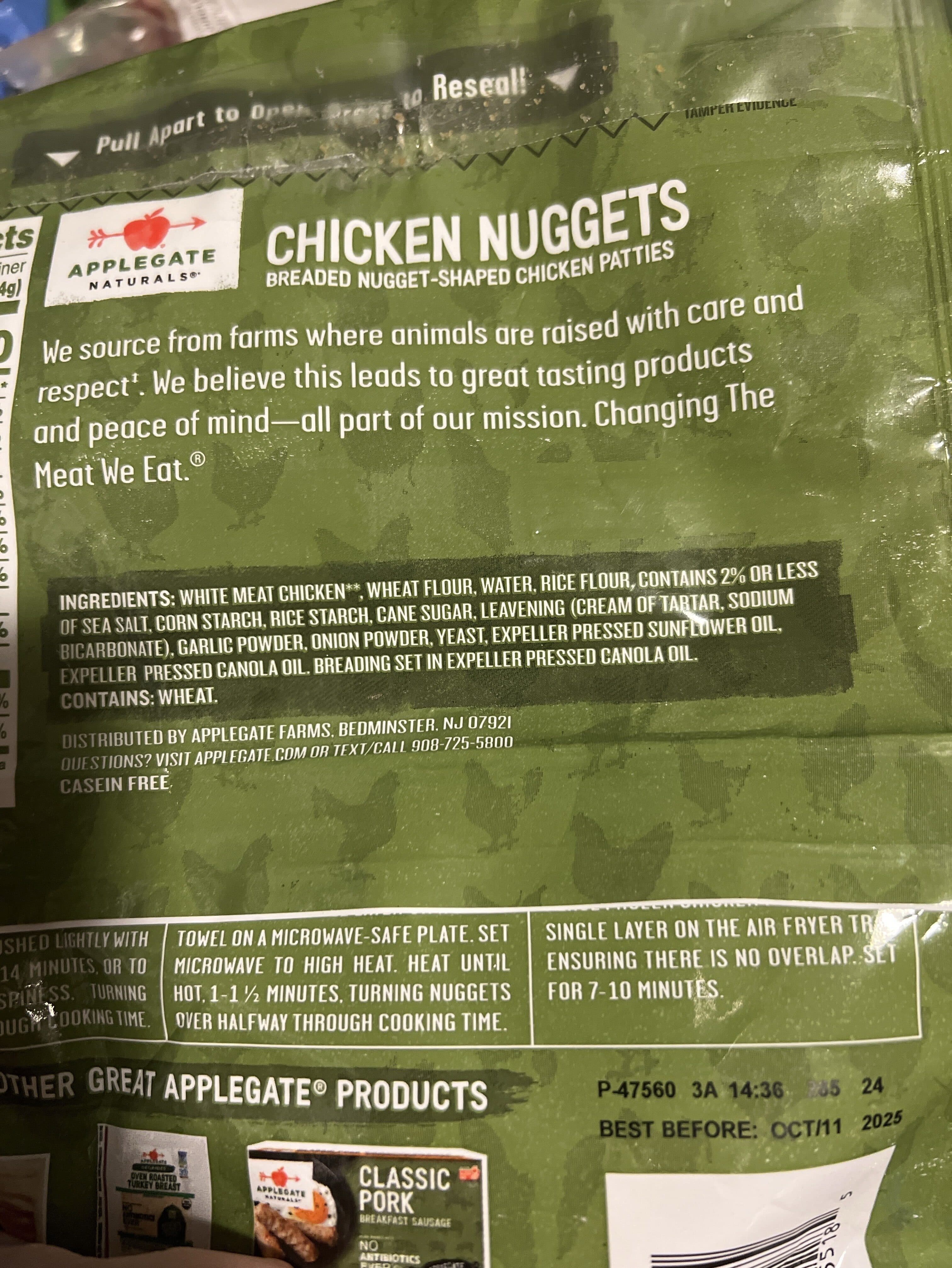 APPLEGATE NATURALS CHICKEN NUGGETS BREADED NUGGET-SHAPED CHICKEN PATTIES packshot