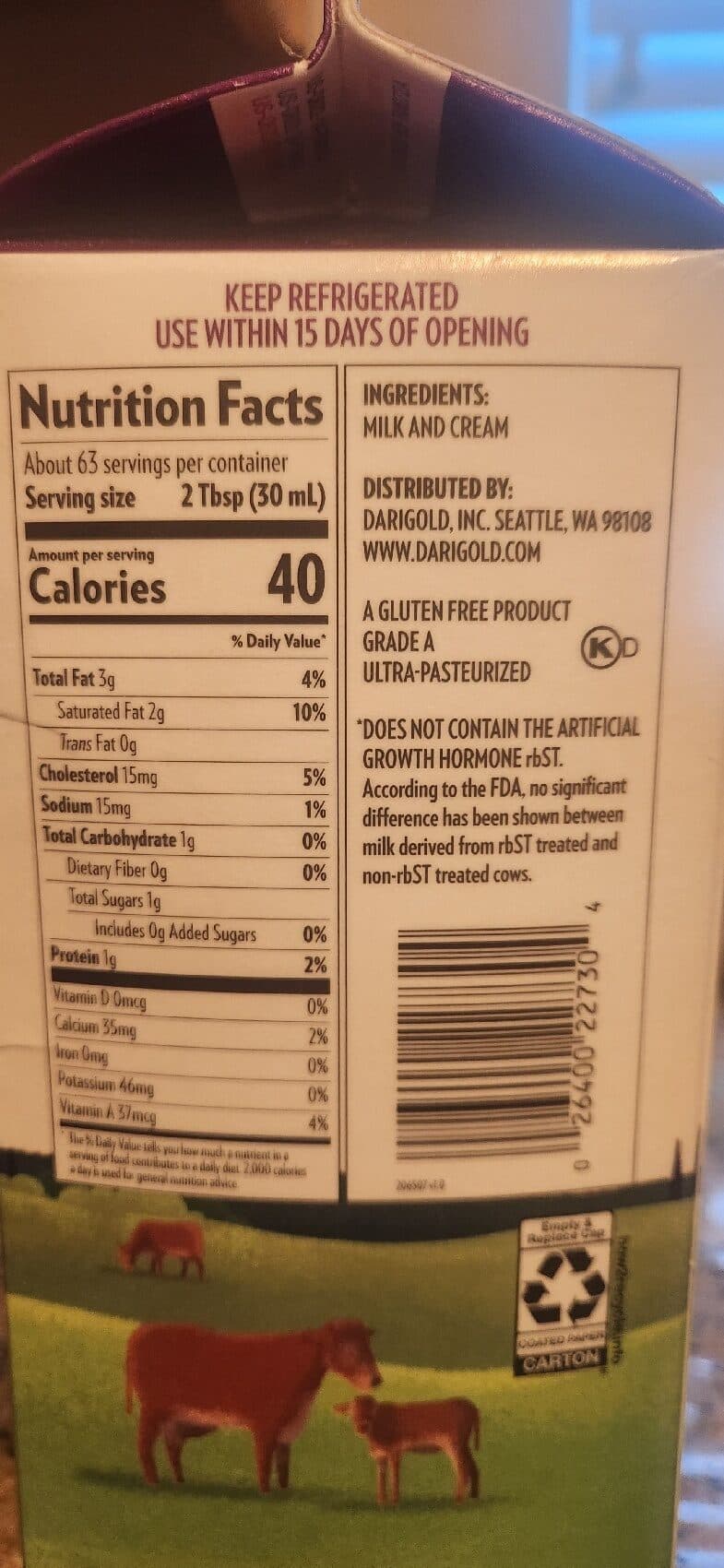 Darigold Half & Half packshot