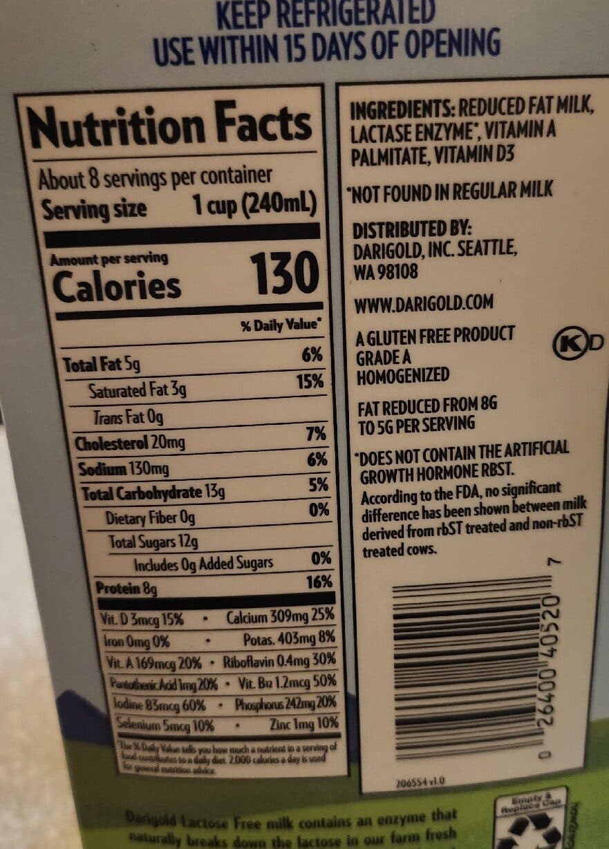 Darigold Lactose Free Reduced Fat Milk packshot