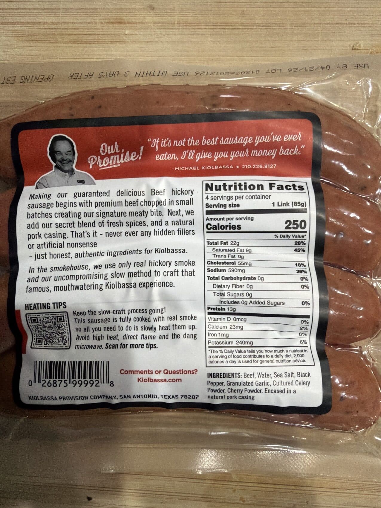 Kiolbassa Beef Hickory Smoked Sausage packshot