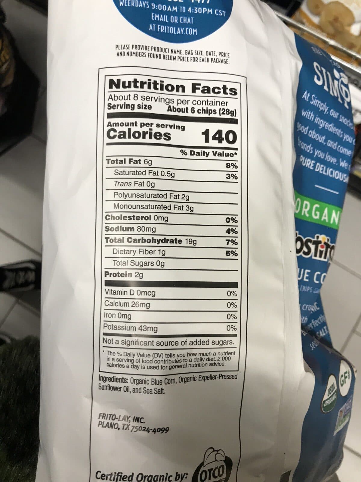 Fritolay Organic Tostitos Blue Corn Tortilla Chips With Sea Salt packshot