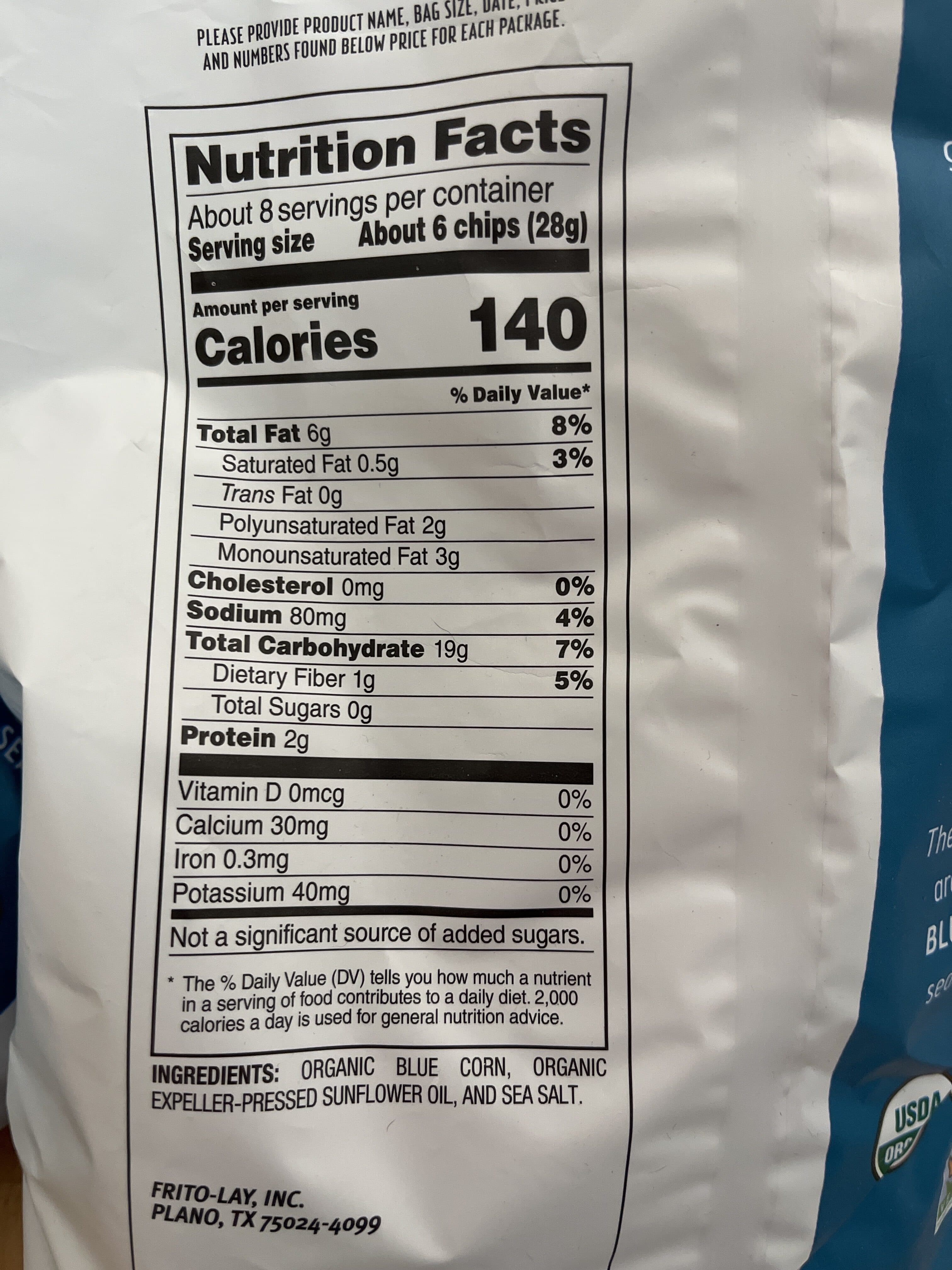 Fritolay Organic Tostitos Blue Corn Tortilla Chips With Sea Salt packshot