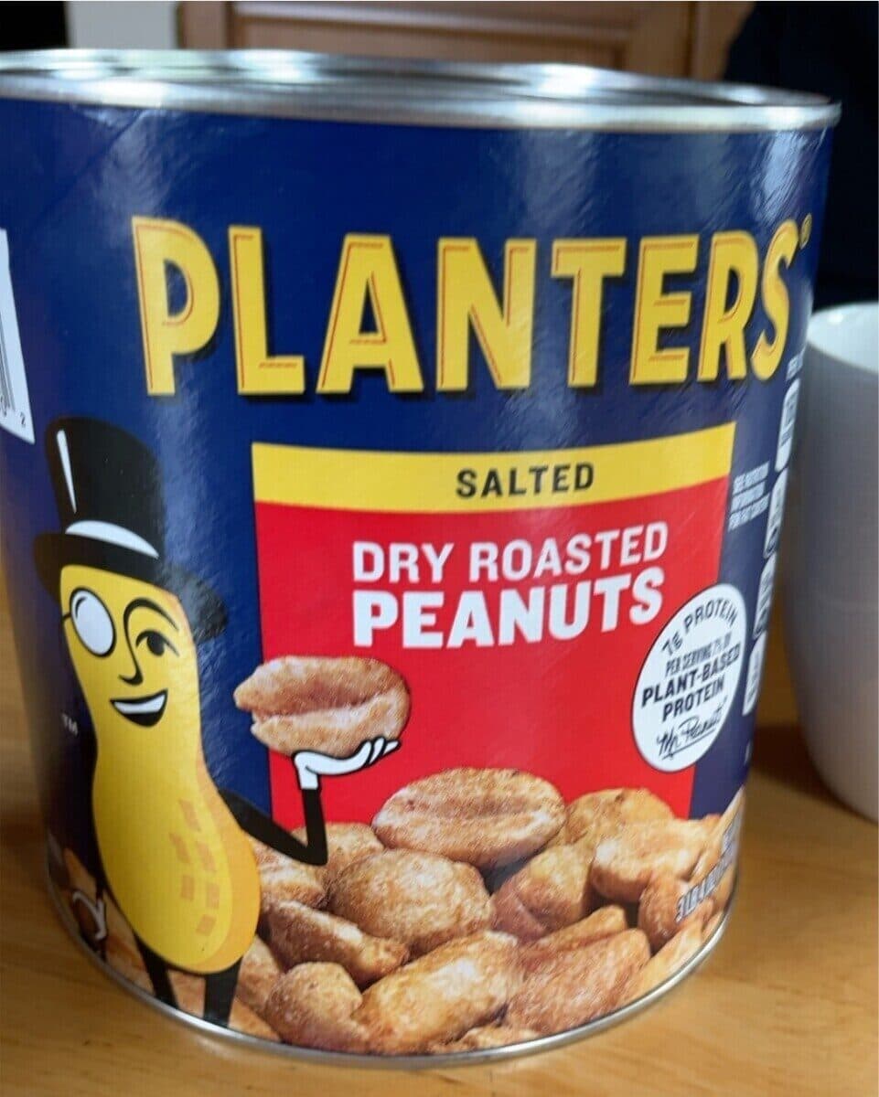 Planters Dry roasted peanuts made with sea salt ounce container packshot