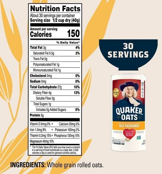 Quaker Oats 100% Whole Grain Rolled Oats Old Fashioned packshot