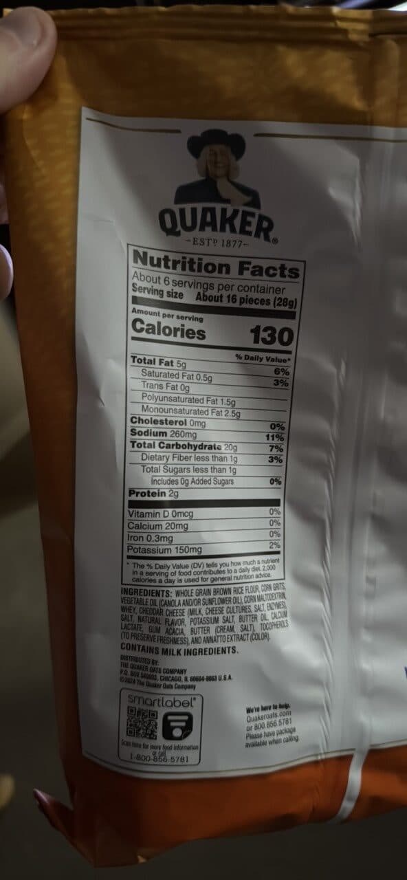 QUAKER CHEDDAR FLAVOR WITH OTHER NATURAL FLAVORS RICE CRISPS packshot