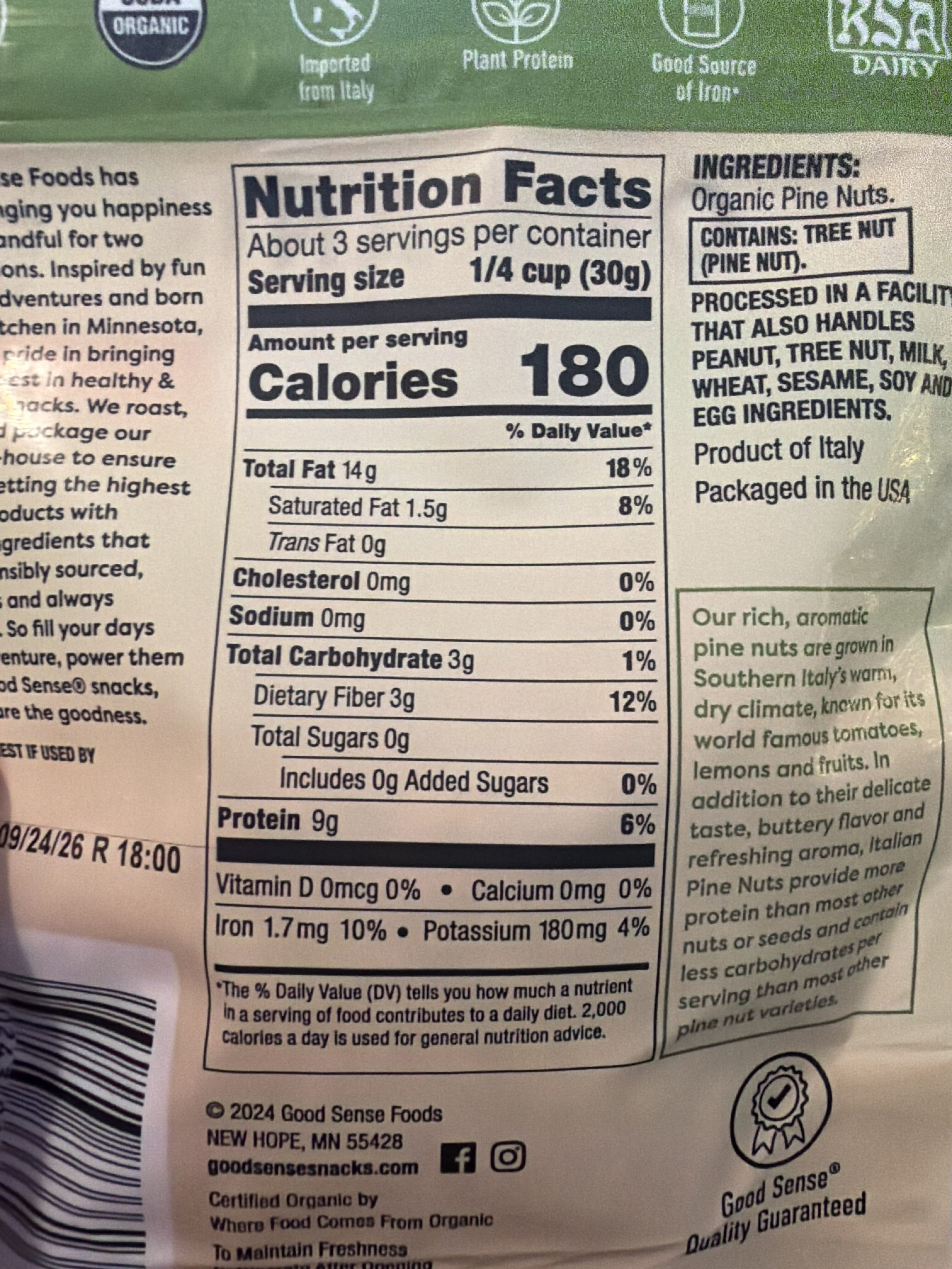 Good Sense Organic Italian Pine Nuts packshot