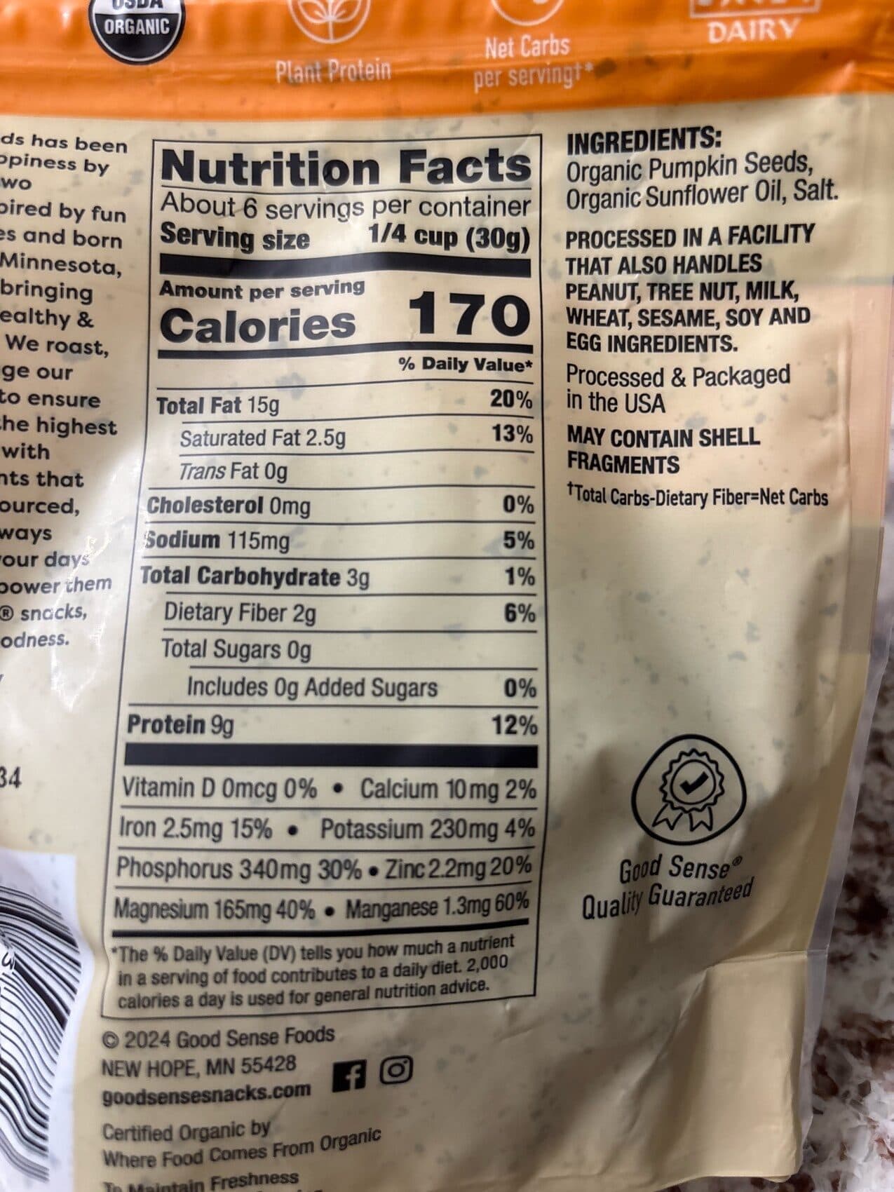 Good Sense Organic Pumpkin Seeds Pepitas packshot