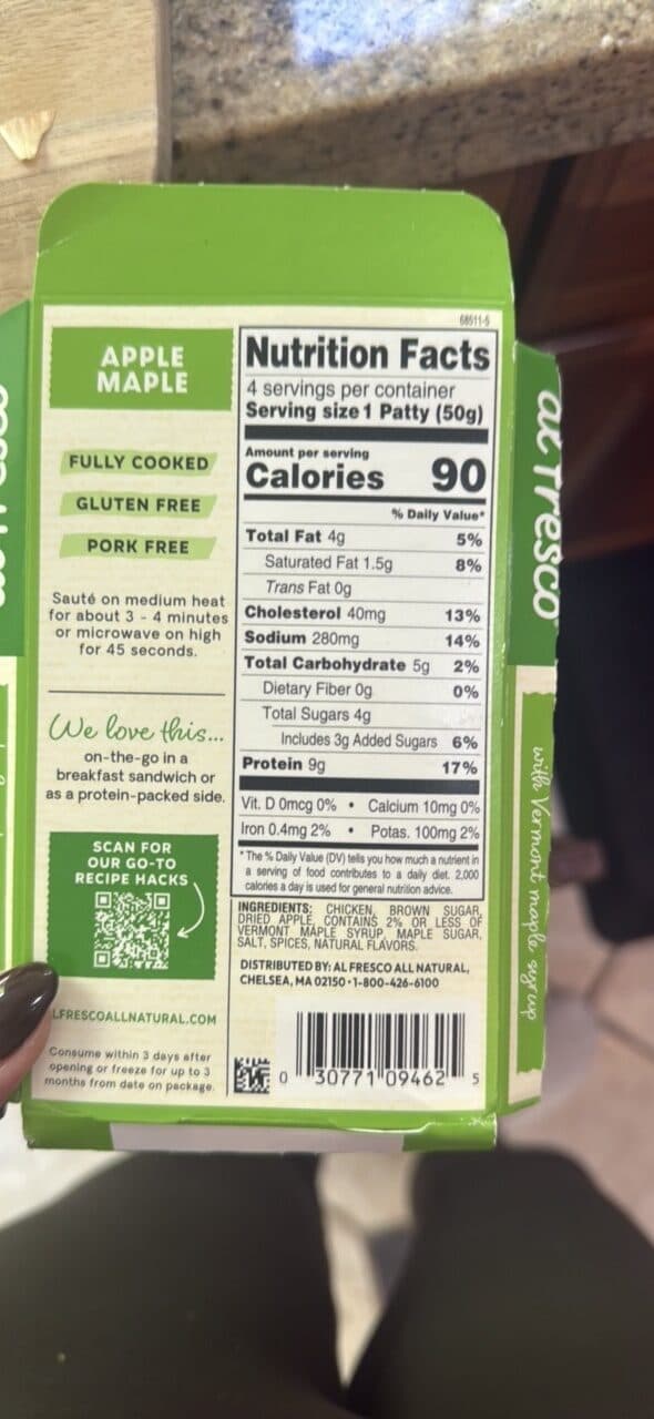 al fresco Chicken Breakfast Sausage Apple Maple packshot