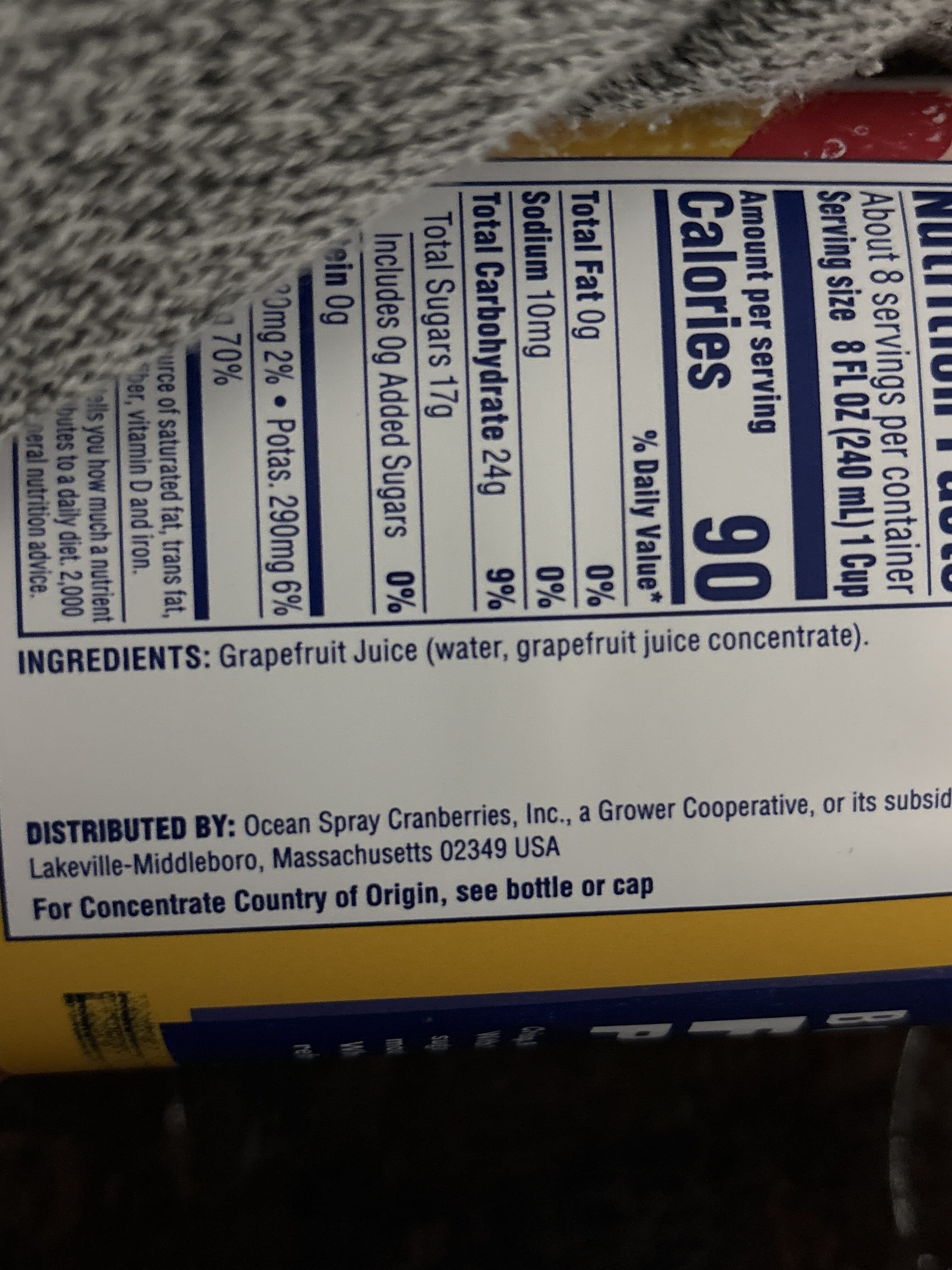 Ocean Spray 100% grapefruit juice from concentrate, grapefruit packshot